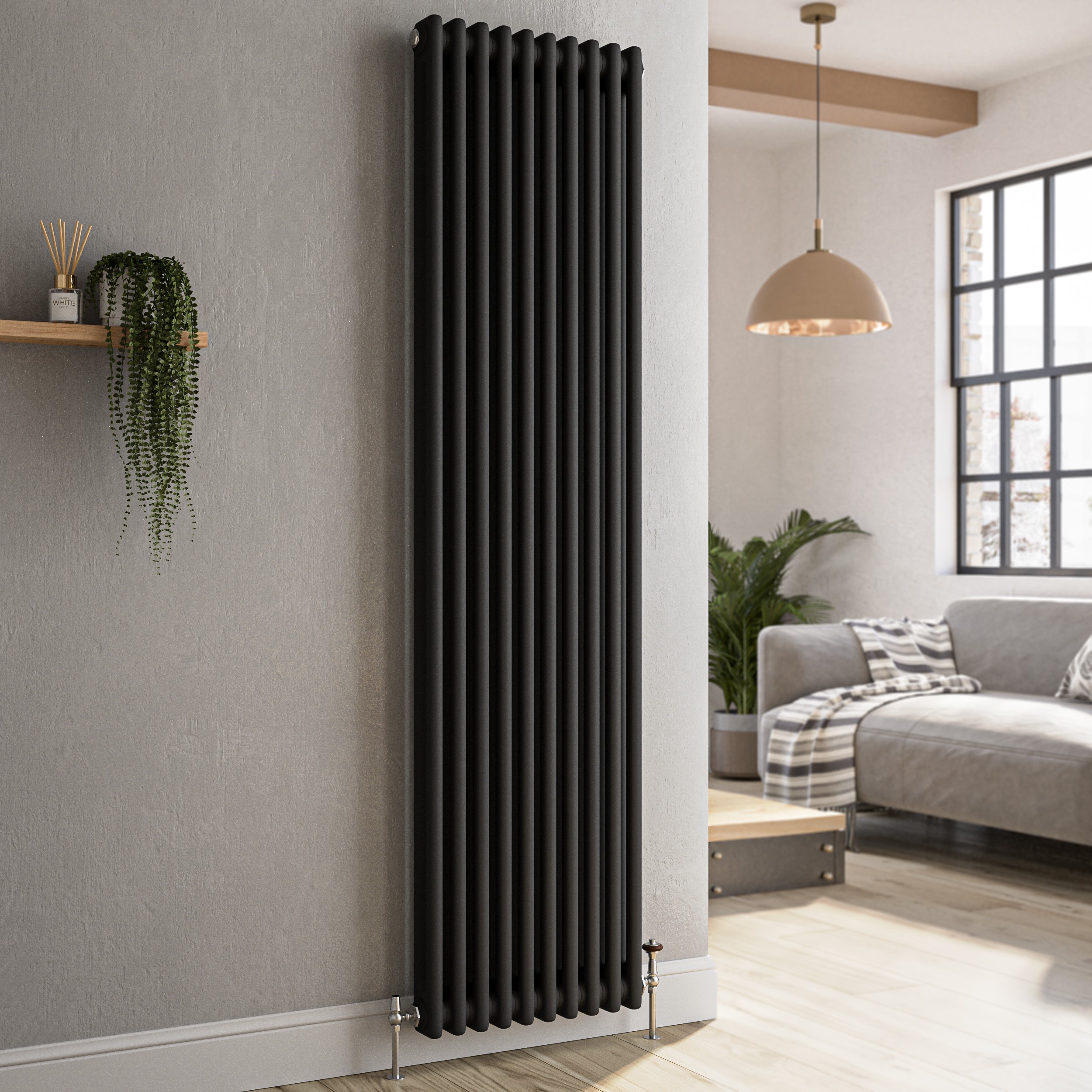 Reggio Midnight  Vertical Double Column Traditional Radiator 1800X470mm 4399 Btu Cast Iron Style VCD10-1800-BCT