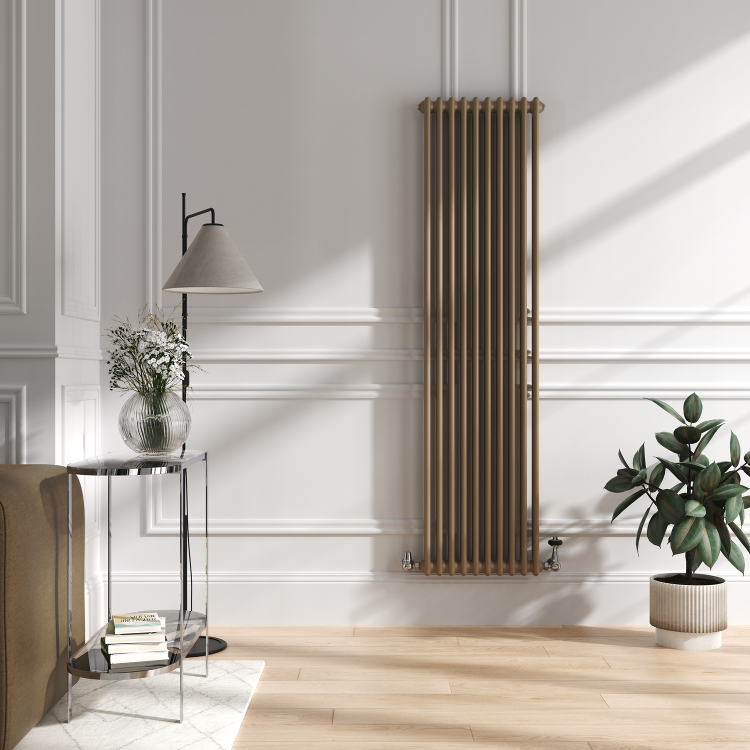 Reggio Beige grey Vertical Double Column Traditional Radiator 1800x470mm 4399 BTU - Cast Iron Style