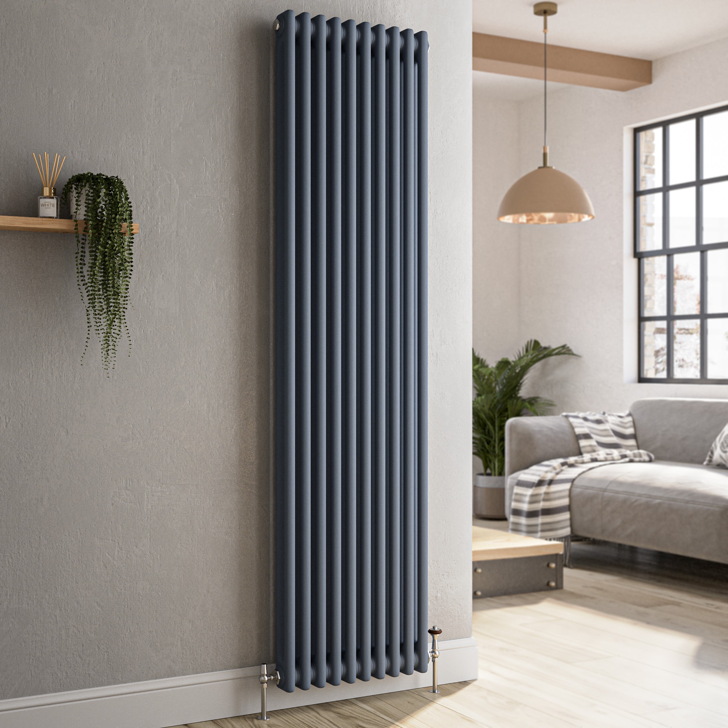 Reggio  Vertical Double Column Traditional Radiator 1800X470mm 4399 Btu Cast Iron Style VCD10-1800-DGCT