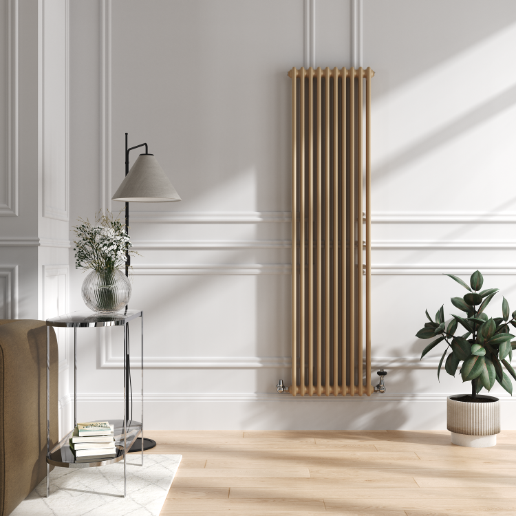 Reggio Elk brown Vertical Double Column Traditional Radiator 1800x470mm 4399 BTU - Cast Iron Style