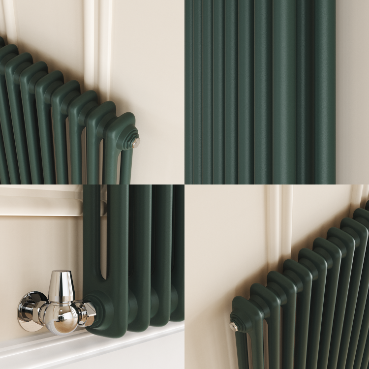 Reggio Evergreen Vertical Double Column Traditional Radiator 1800x470mm 4399 BTU - Cast Iron Style
