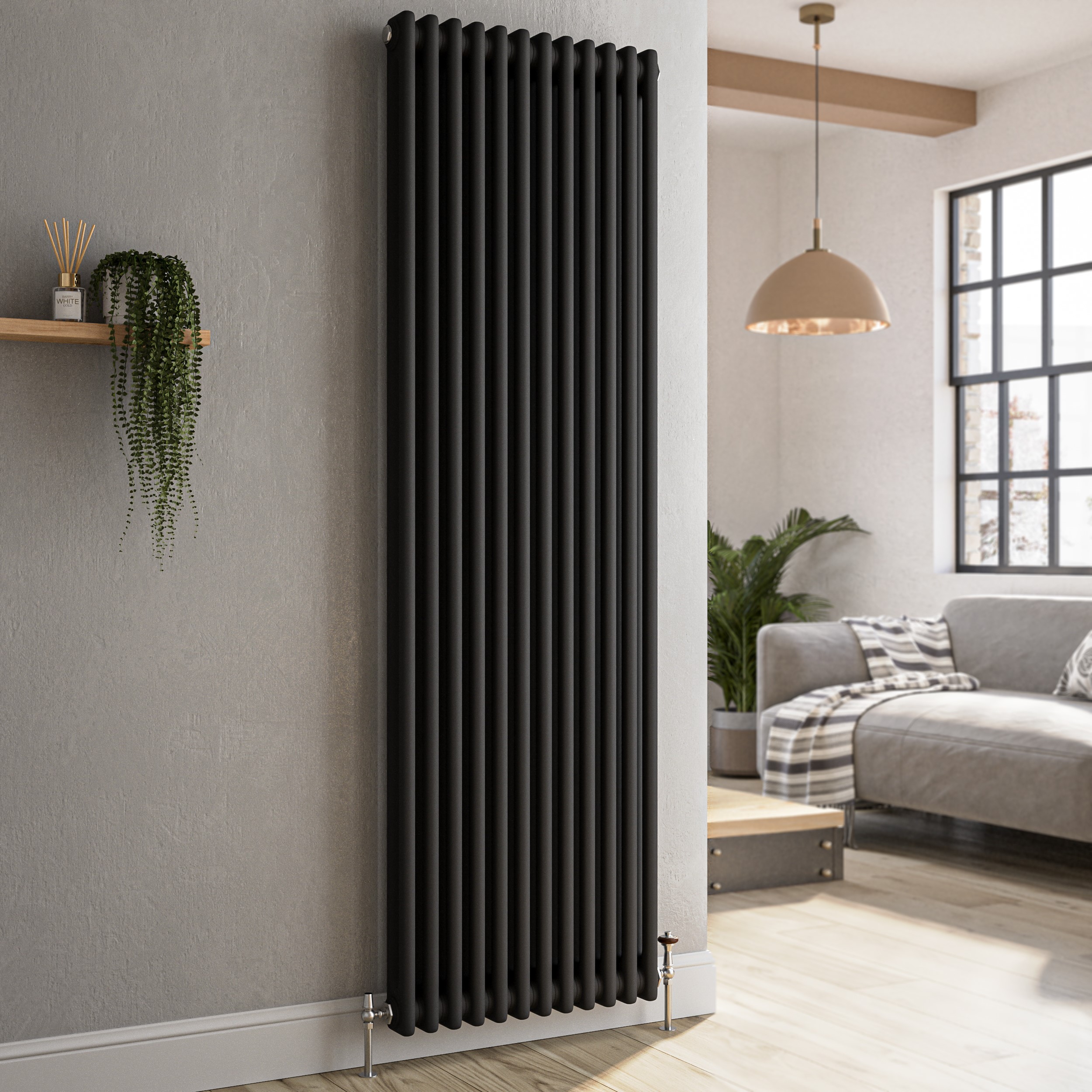 Reggio Midnight  Vertical Double Column Traditional Radiator 1800X560mm 5279 Btu Cast Iron Style VCD12-1800-BCT