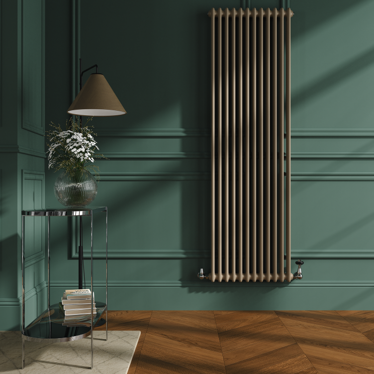 Reggio Beige grey Vertical Double Column Traditional Radiator 1800x560mm 5279 BTU - Cast Iron Style