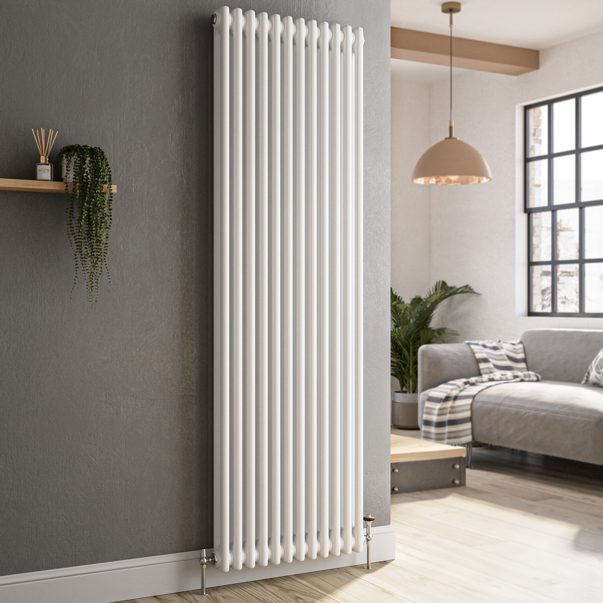 Reggio  Vertical Double Column Traditional Radiator 1800X560mm 5279 Btu Cast Iron Style VCD12-1800-WCT