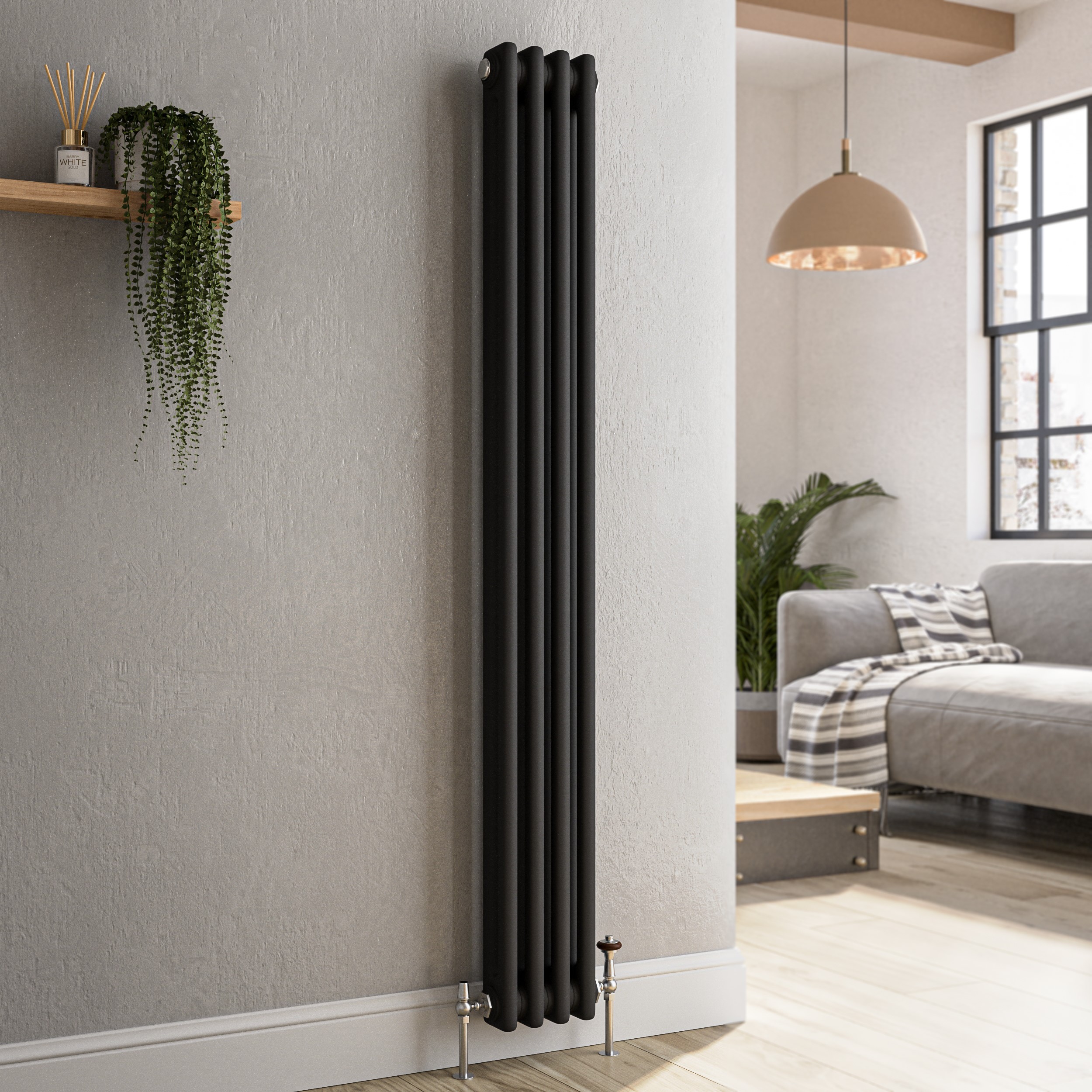 Reggio Midnight  Vertical Double Column Traditional Radiator 1500X200mm 1486 Btu Cast Iron Style VCD4-1500-BCT