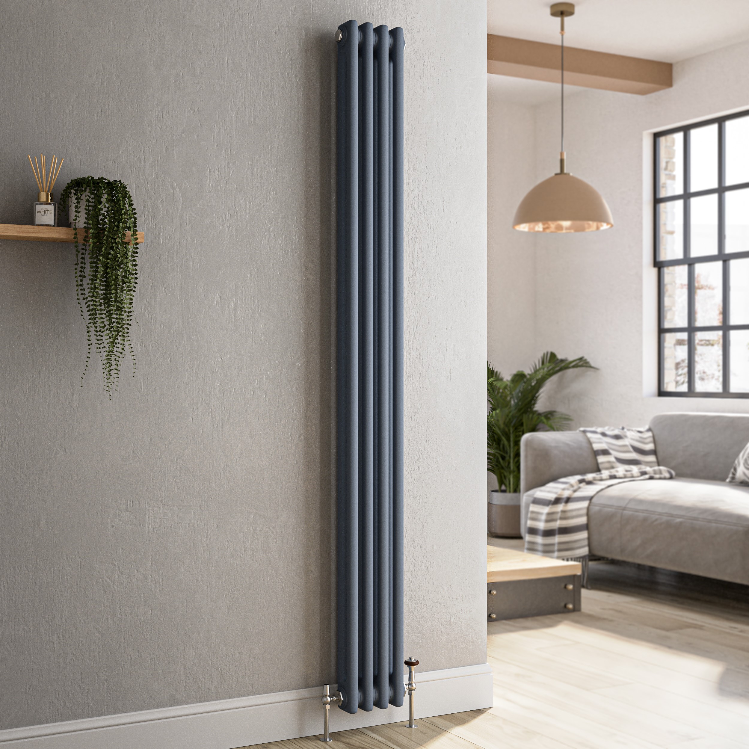 Reggio  Vertical Double Column Traditional Radiator 1800X200mm 1759 Btu Cast Iron Style VCD4-1800-DGCT
