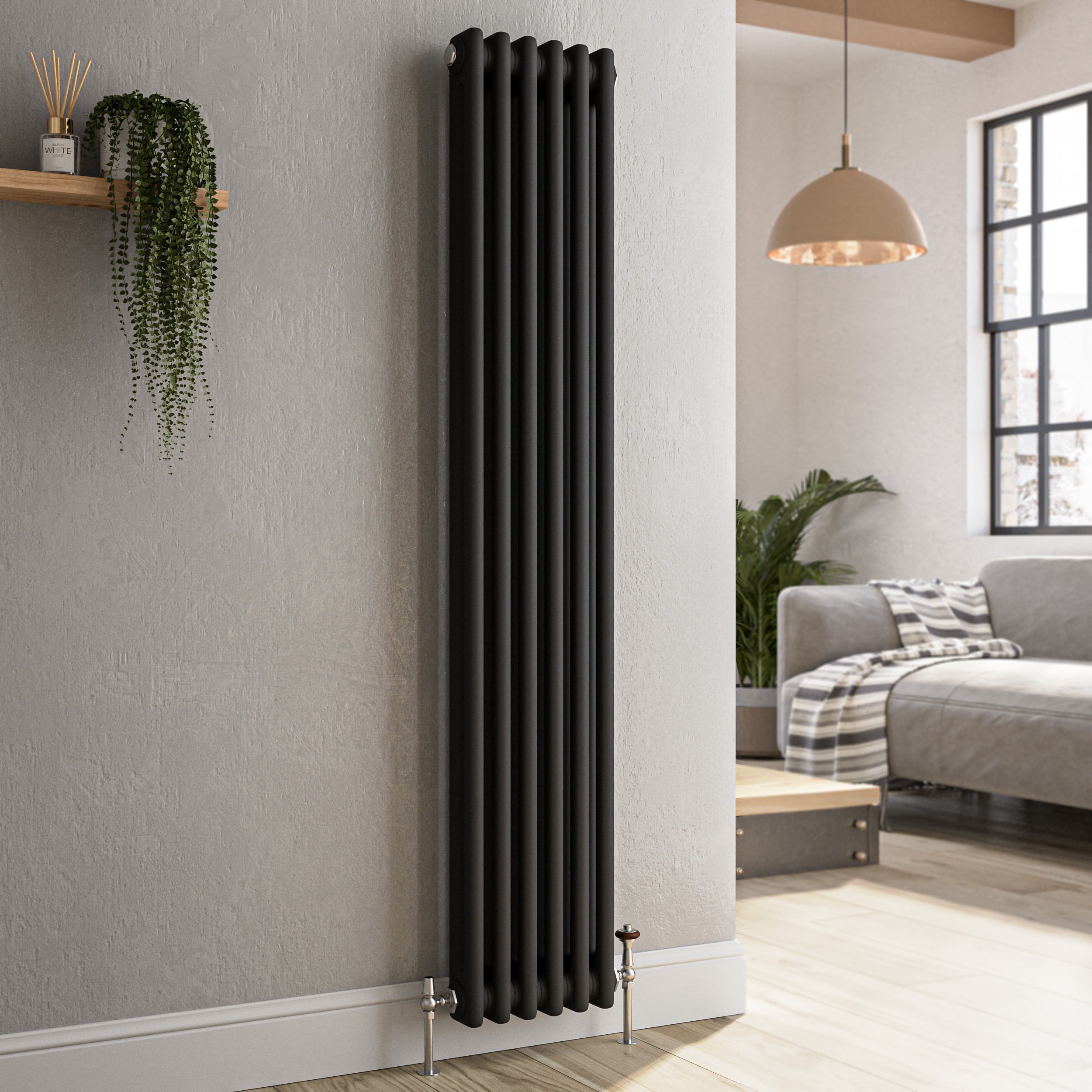 Reggio Midnight  Vertical Double Column Traditional Radiator 1500X290mm 2229 Btu Cast Iron Style VCD6-1500-BCT