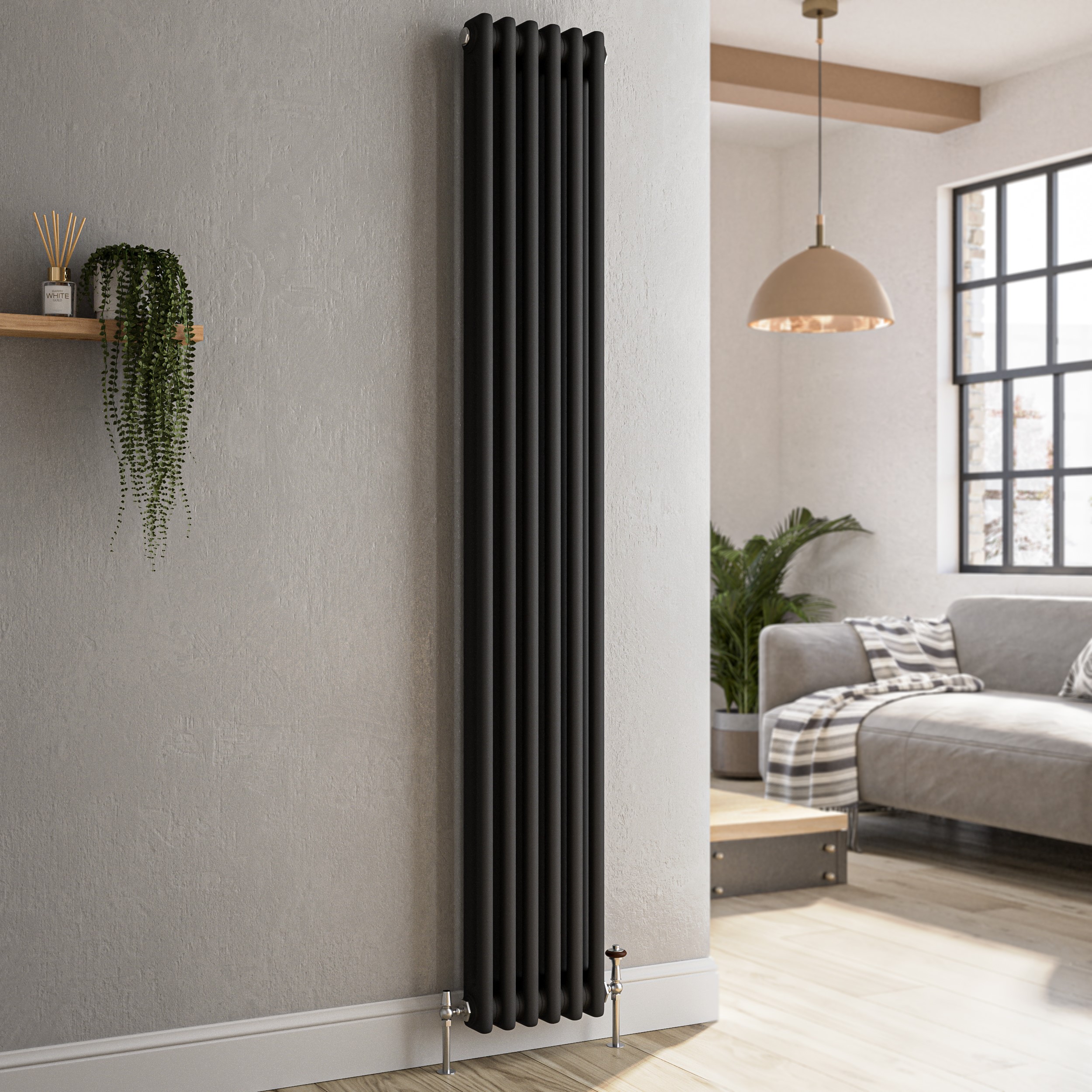 Reggio Midnight  Vertical Double Column Traditional Radiator 1800X290mm 2639 Btu Cast Iron Style VCD6-1800-BCT