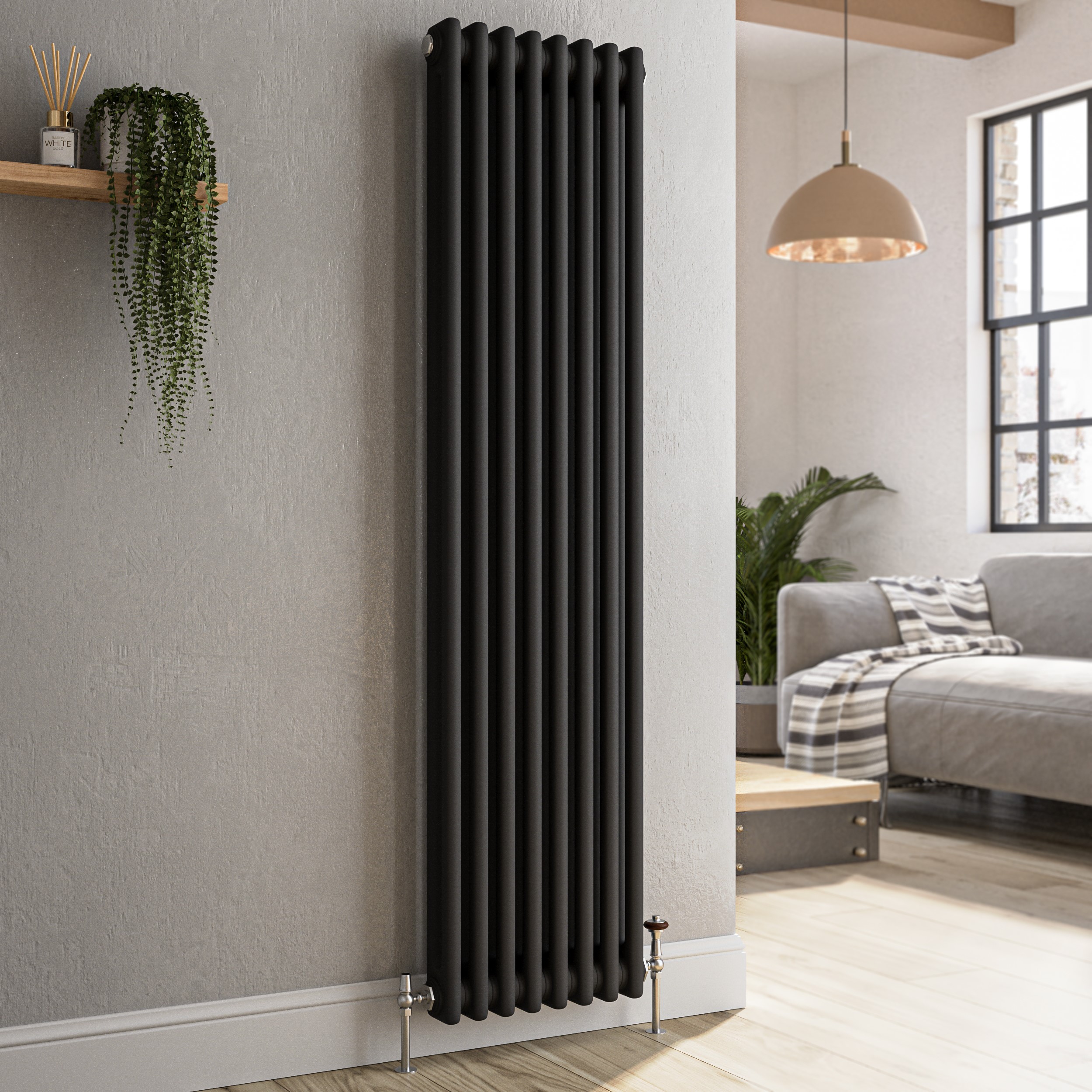 Reggio Midnight  Vertical Double Column Traditional Radiator 1500X380mm 2972 Btu Cast Iron Style VCD8-1500-BCT