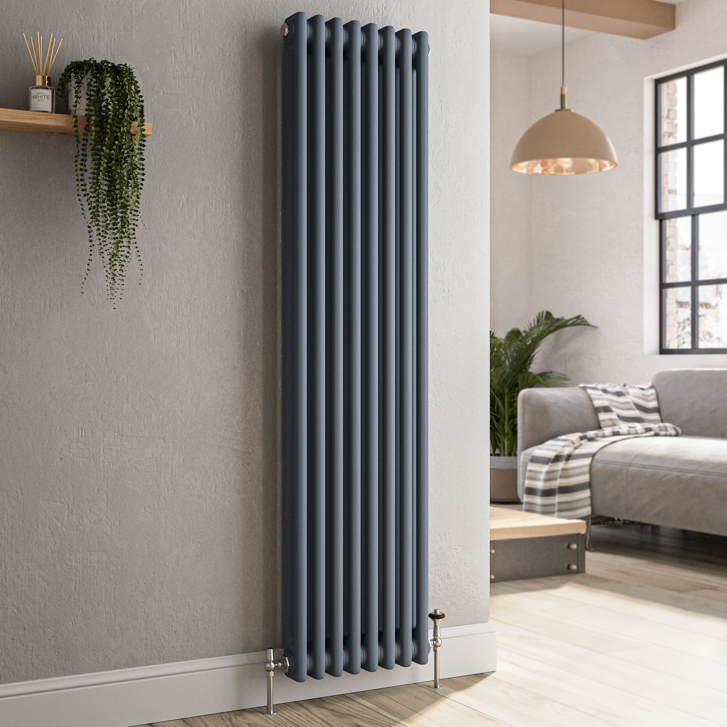 Reggio  Vertical Double Column Traditional Radiator 1500X380mm 2972 Btu Cast Iron Style VCD8-1500-DGCT