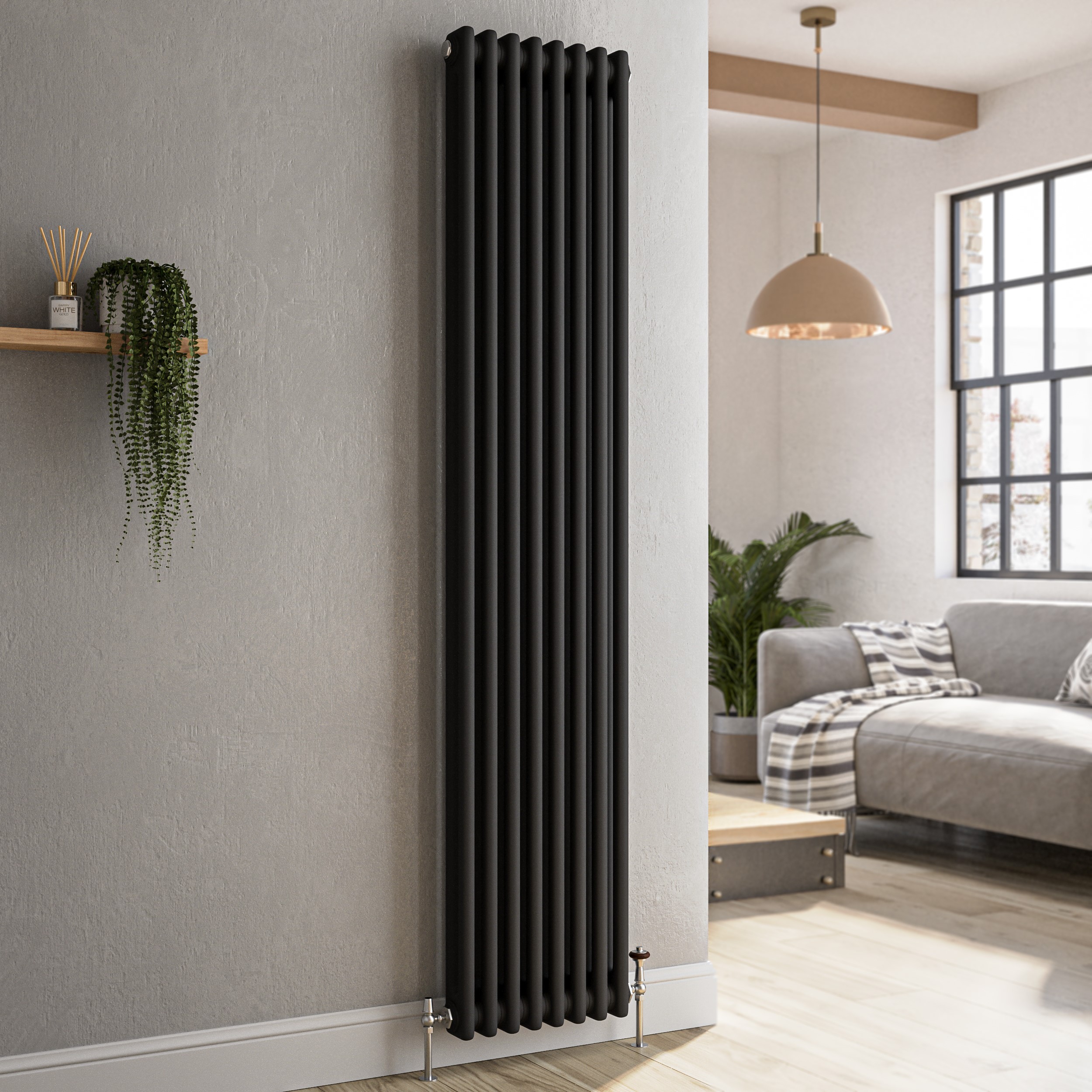 Reggio Midnight  Vertical Double Column Traditional Radiator 1800X380mm 3519 Btu Cast Iron Style VCD8-1800-BCT