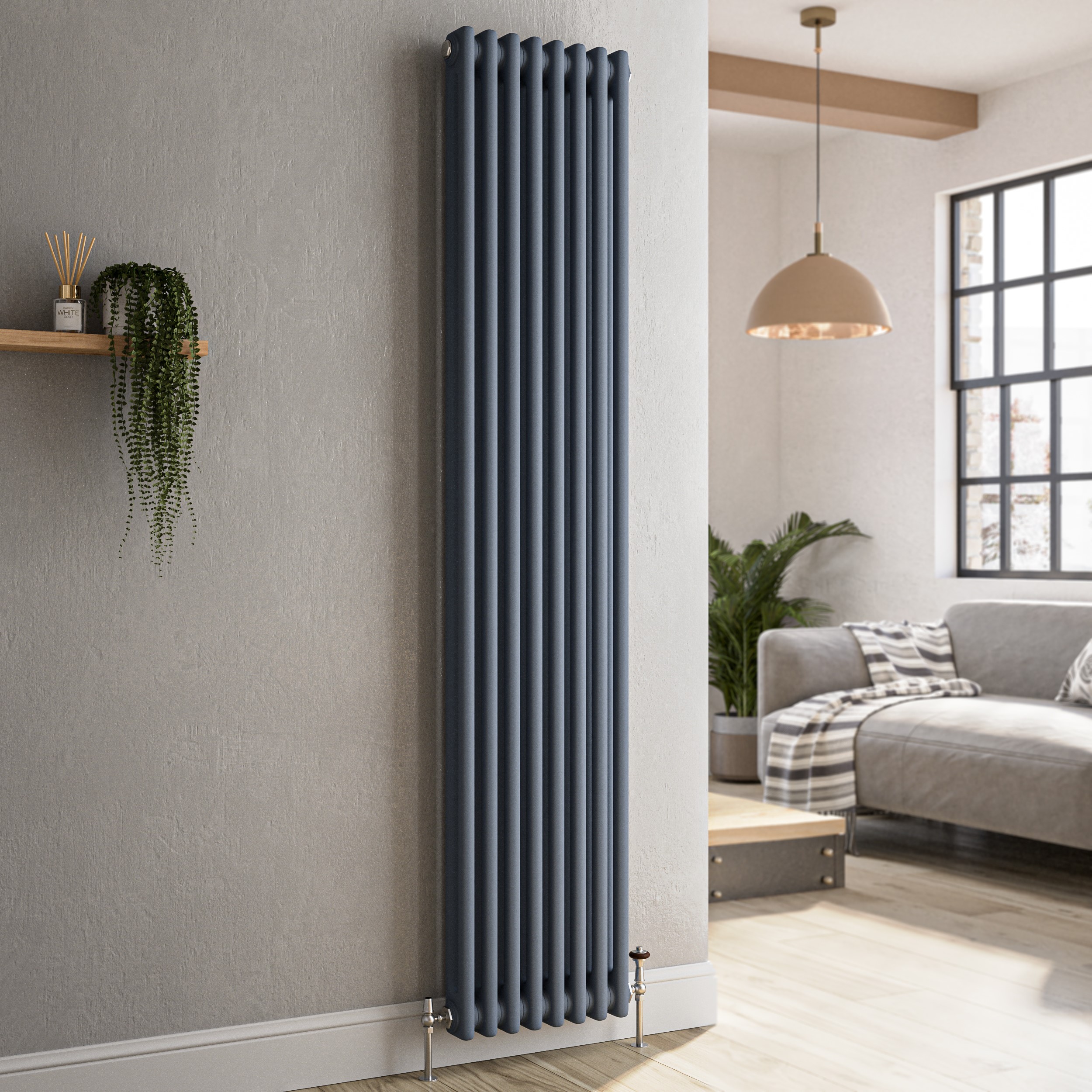 Reggio  Vertical Double Column Traditional Radiator 1800X380mm 3519 Btu Cast Iron Style VCD8-1800-DGCT