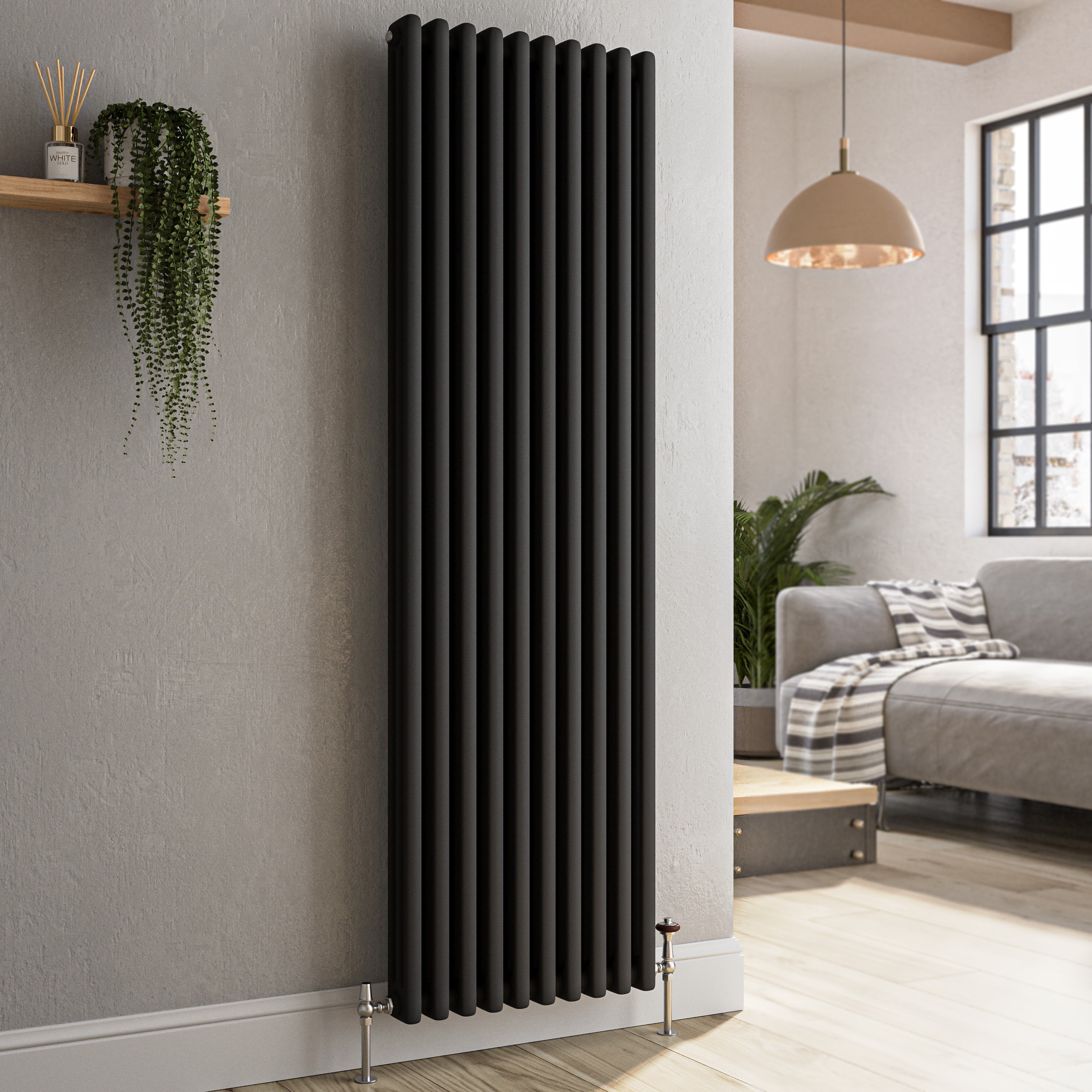 Reggio Midnight  Vertical Triple Column Traditional Radiator 1500X470mm 4688 Btu Cast Iron Style VCT10-1500-BCT