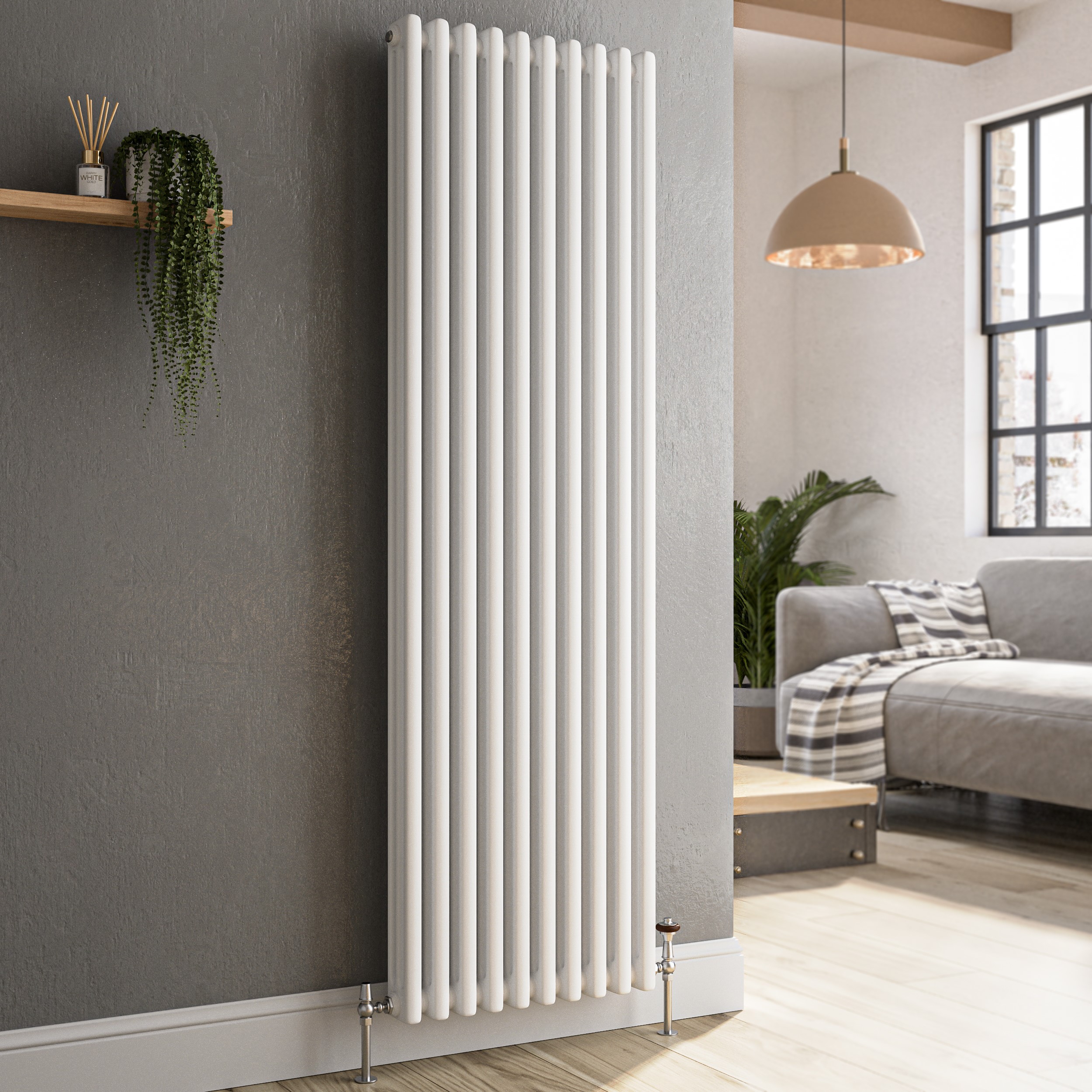 Reggio  Vertical Triple Column Traditional Radiator 1500X470mm 4688 Btu Cast Iron Style VCT10-1500-WCT