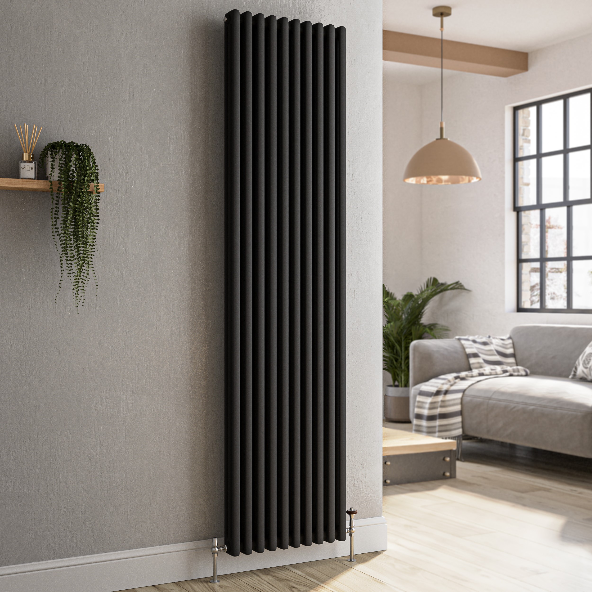 Reggio Midnight  Vertical Triple Column Traditional Radiator 1800X470mm 5545 Btu Cast Iron Style VCT10-1800-BCT