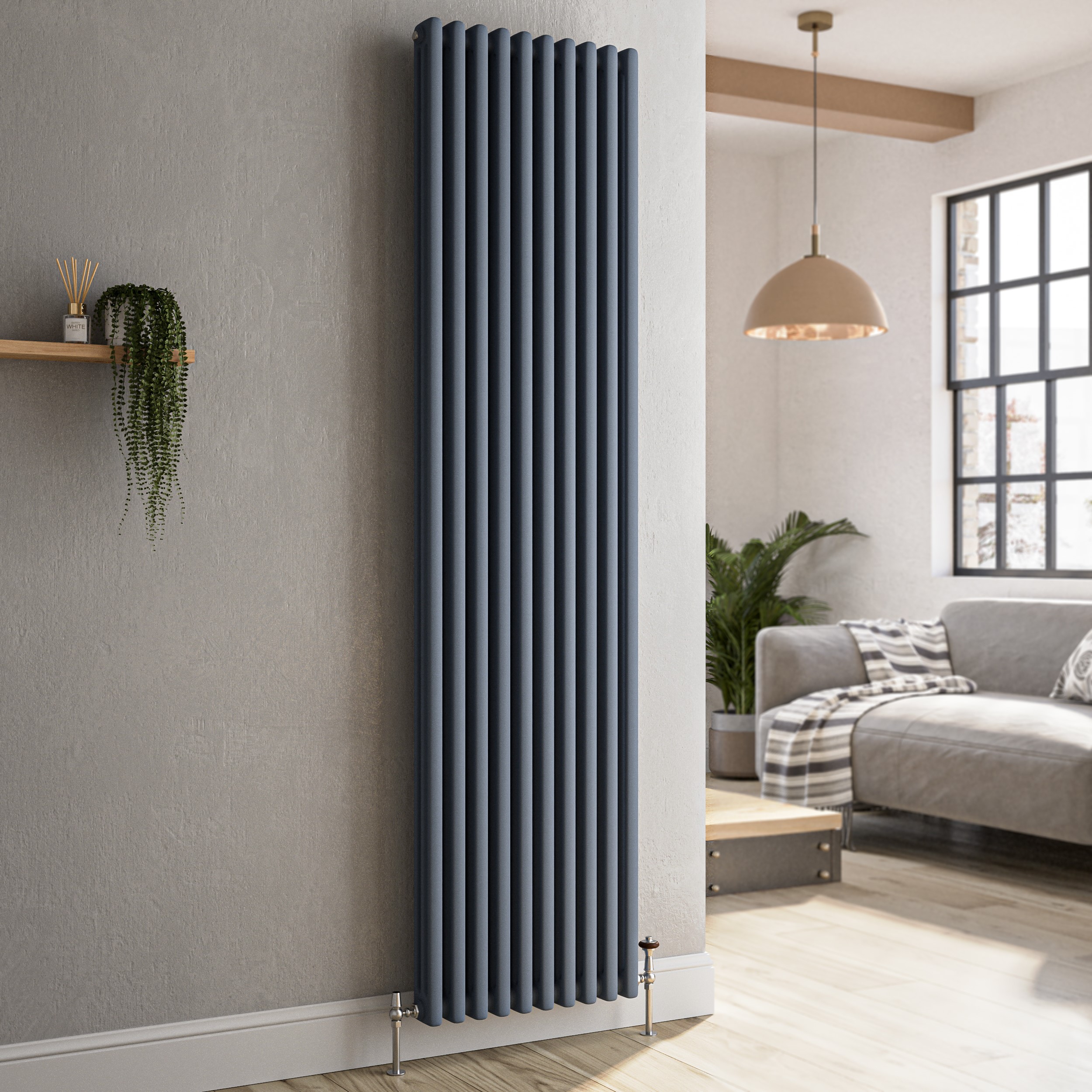 Reggio  Vertical Triple Column Traditional Radiator 1800X470mm 5545 Btu Cast Iron Style VCT10-1800-DGCT