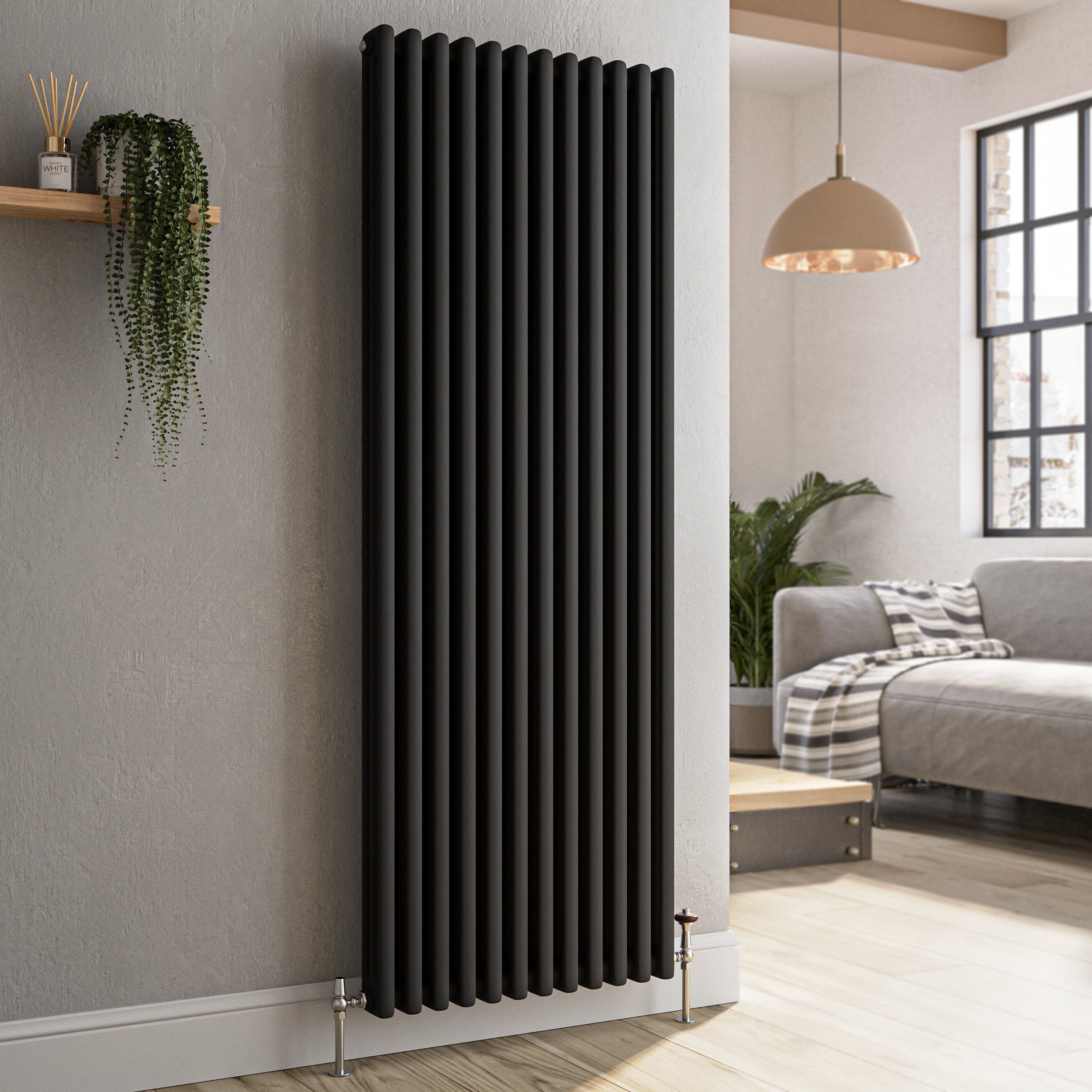 Reggio Midnight  Vertical Triple Column Traditional Radiator 1500X560mm 5626 Btu Cast Iron Style VCT12-1500-BCT