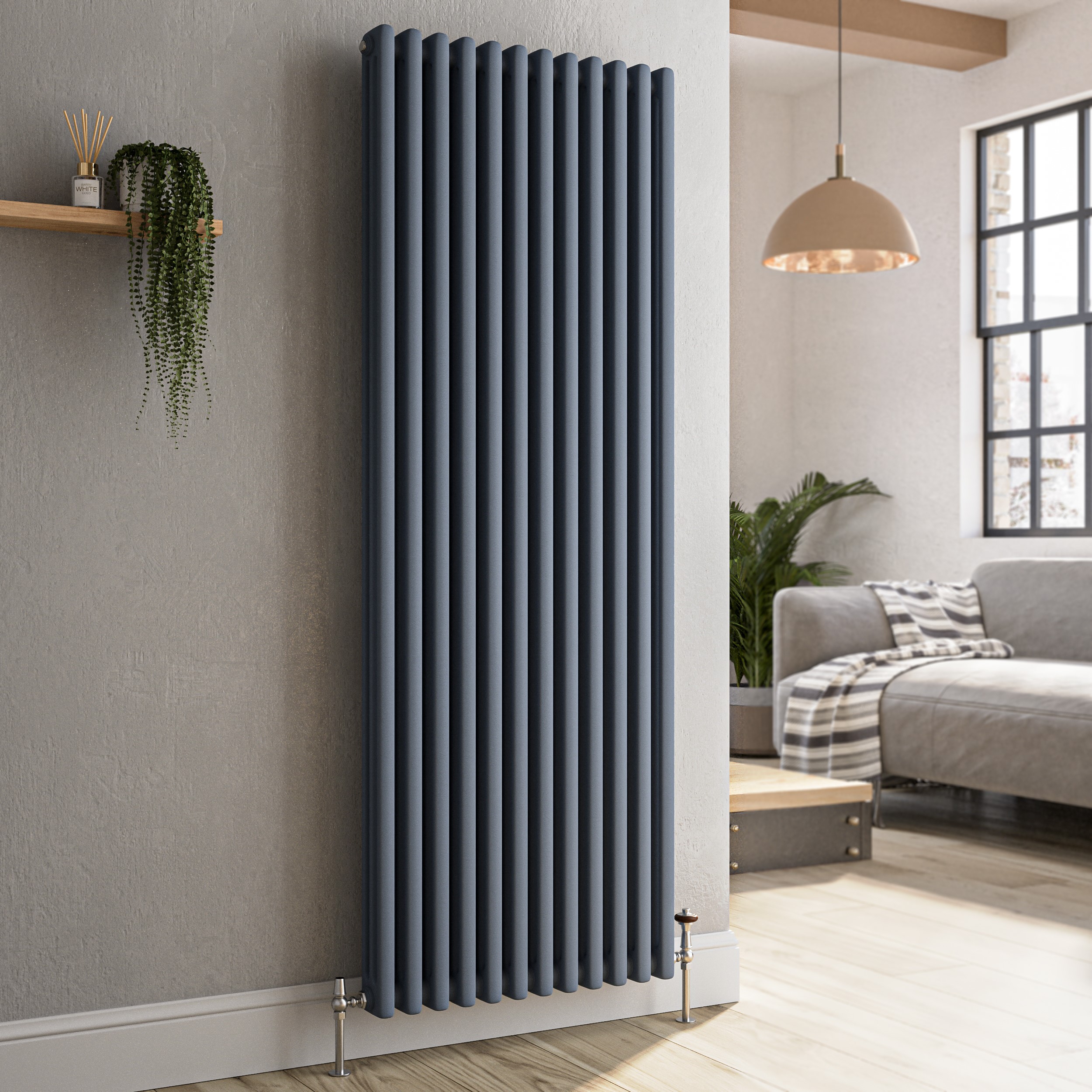 Reggio  Vertical Triple Column Traditional Radiator 1500X560mm 5626 Btu Cast Iron Style VCT12-1500-DGCT