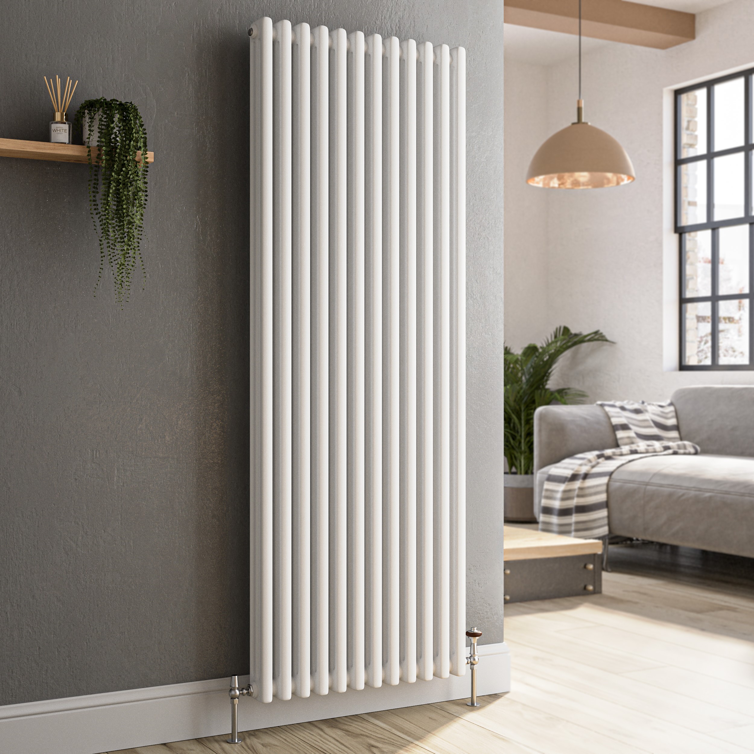 Reggio  Vertical Triple Column Traditional Radiator 1500X560mm 5626 Btu Cast Iron Style VCT12-1500-WCT