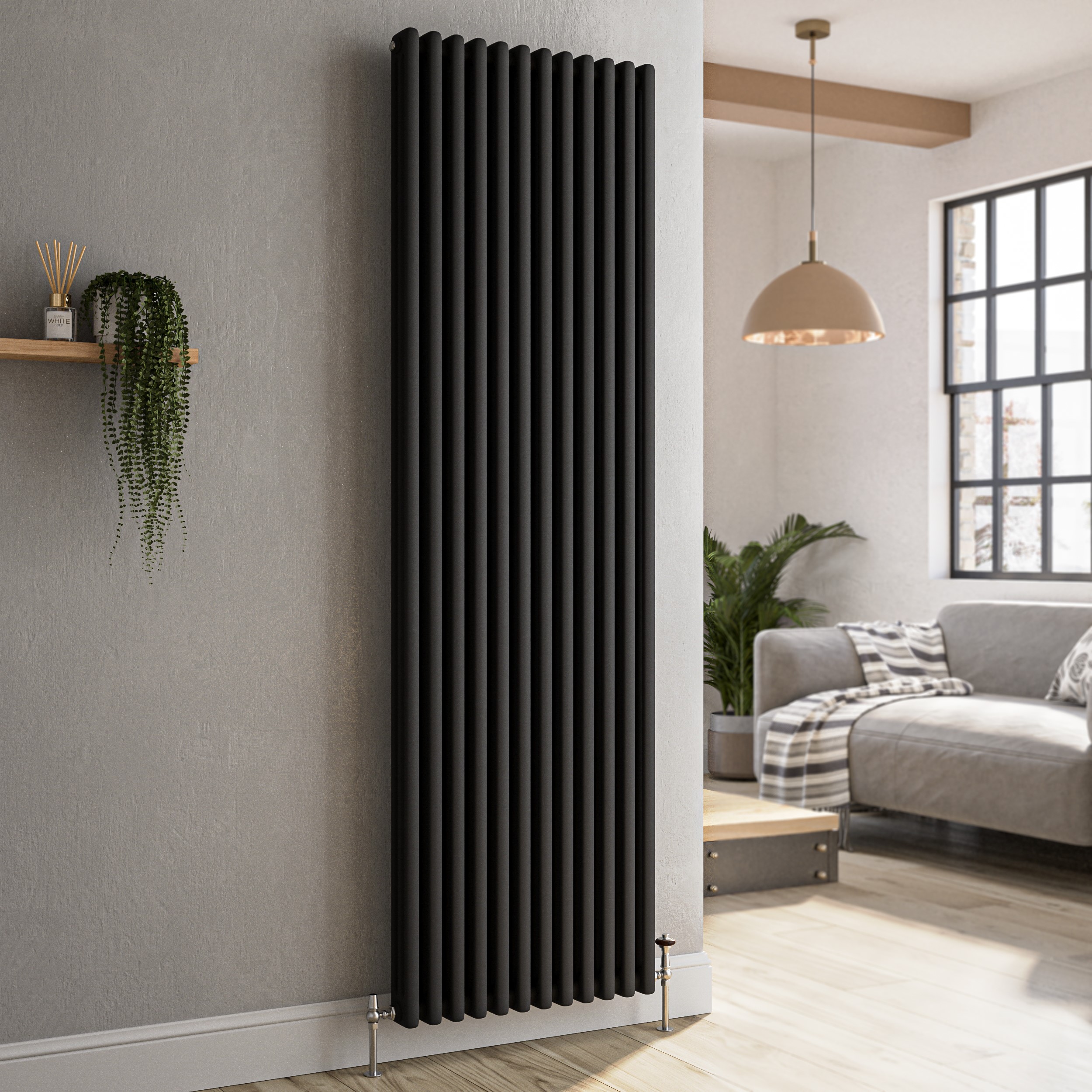 Reggio Midnight  Vertical Triple Column Traditional Radiator 1800X560mm 6654 Btu Cast Iron Style VCT12-1800-BCT