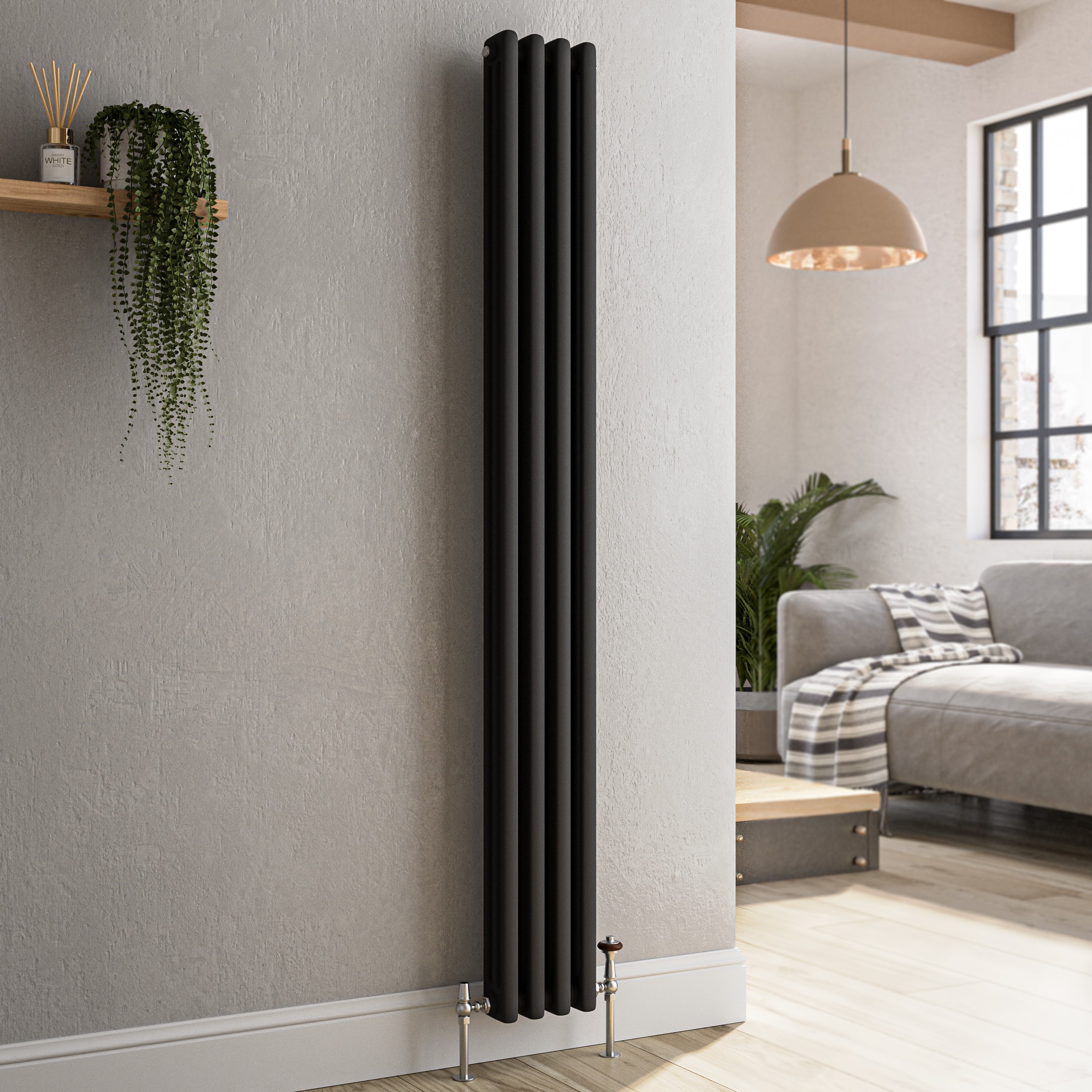 Reggio Midnight  Vertical Triple Column Traditional Radiator 1500X200mm 1875 Btu Cast Iron Style VCT4-1500-BCT