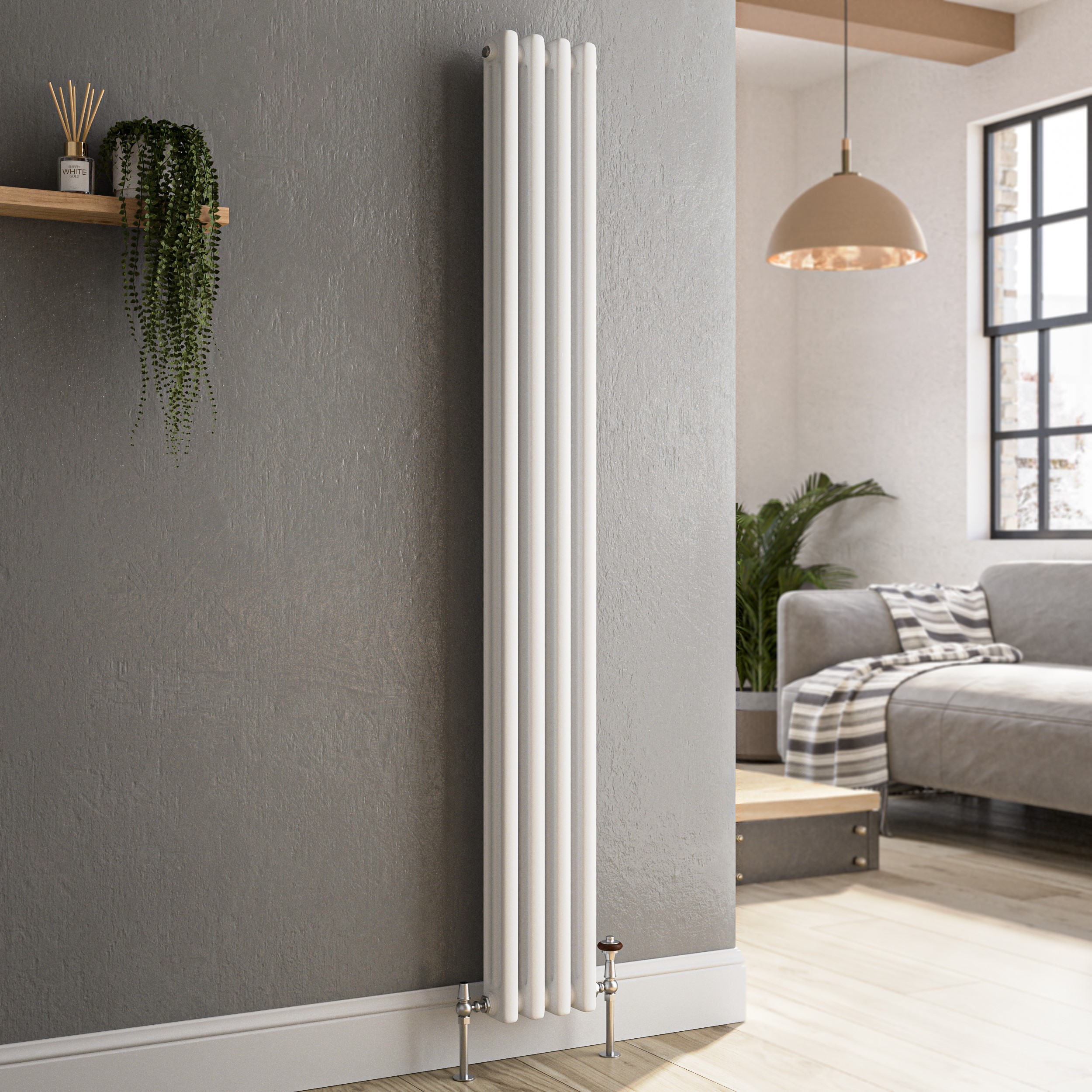 Reggio  Vertical Triple Column Traditional Radiator 1500X200mm 1875 Btu Cast Iron Style VCT4-1500-WCT