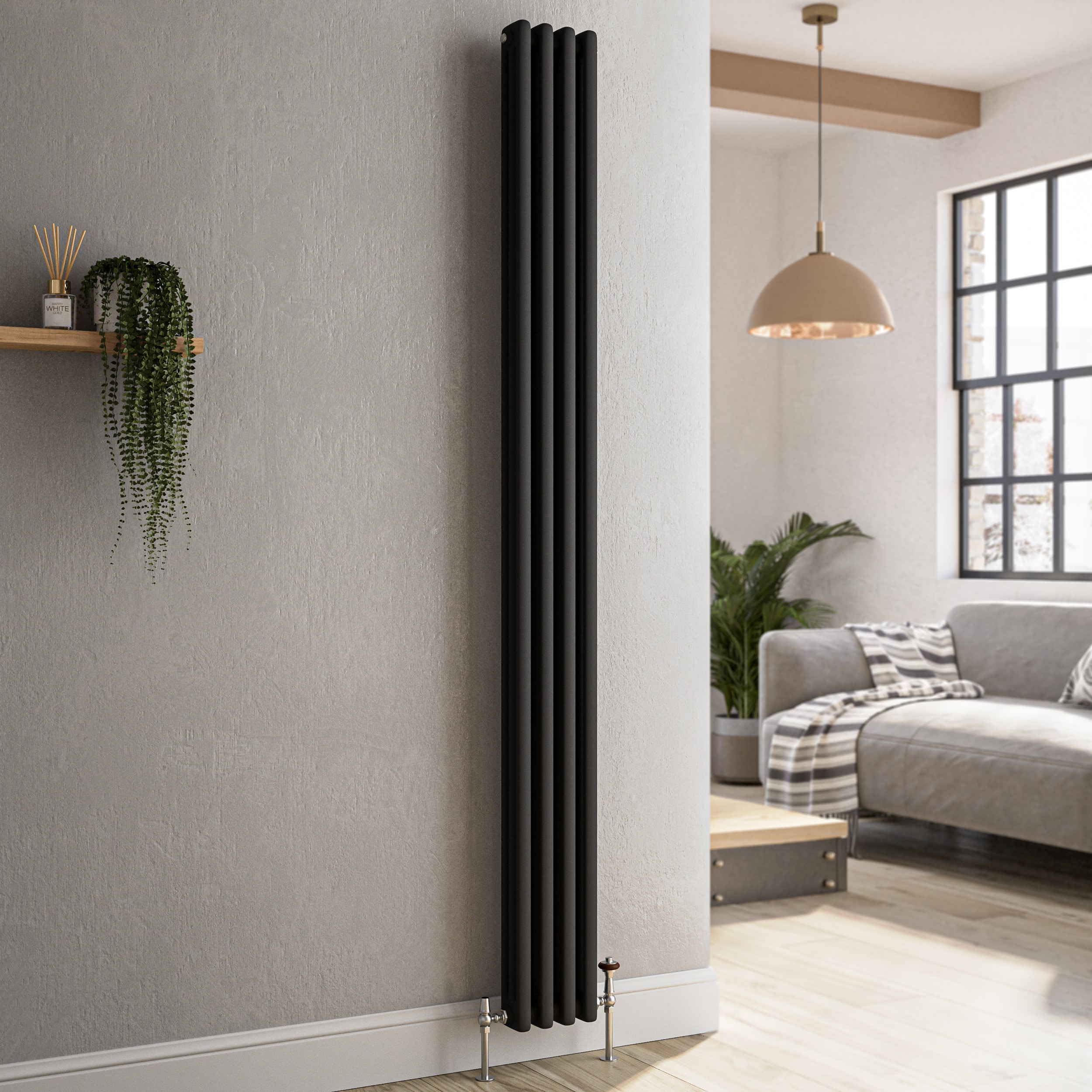Reggio Midnight  Vertical Triple Column Traditional Radiator 1800X200mm 2218 Btu Cast Iron Style VCT4-1800-BCT