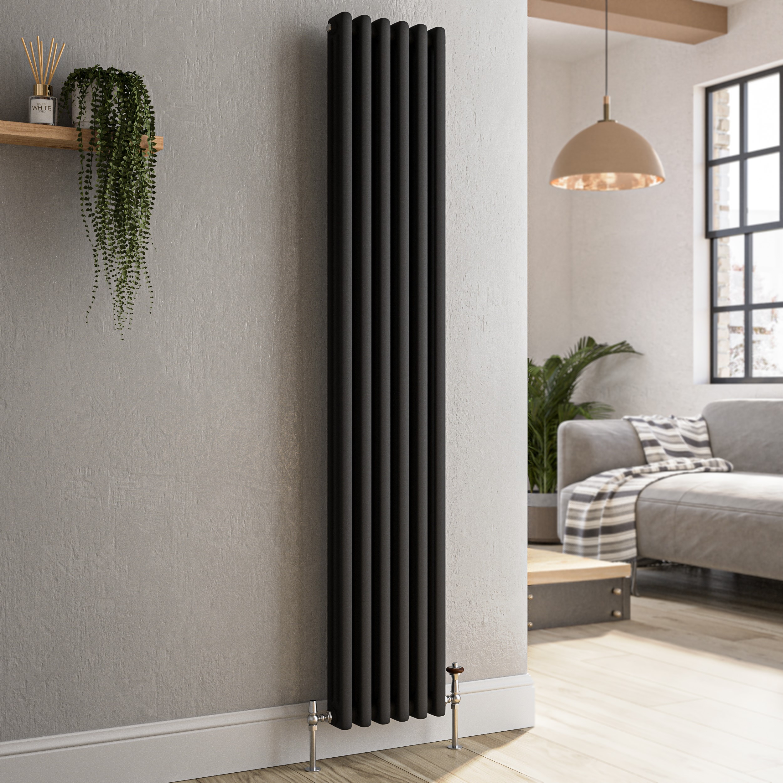 Reggio Midnight  Vertical Triple Column Traditional Radiator 1500X290mm 2813 Btu Cast Iron Style VCT6-1500-BCT