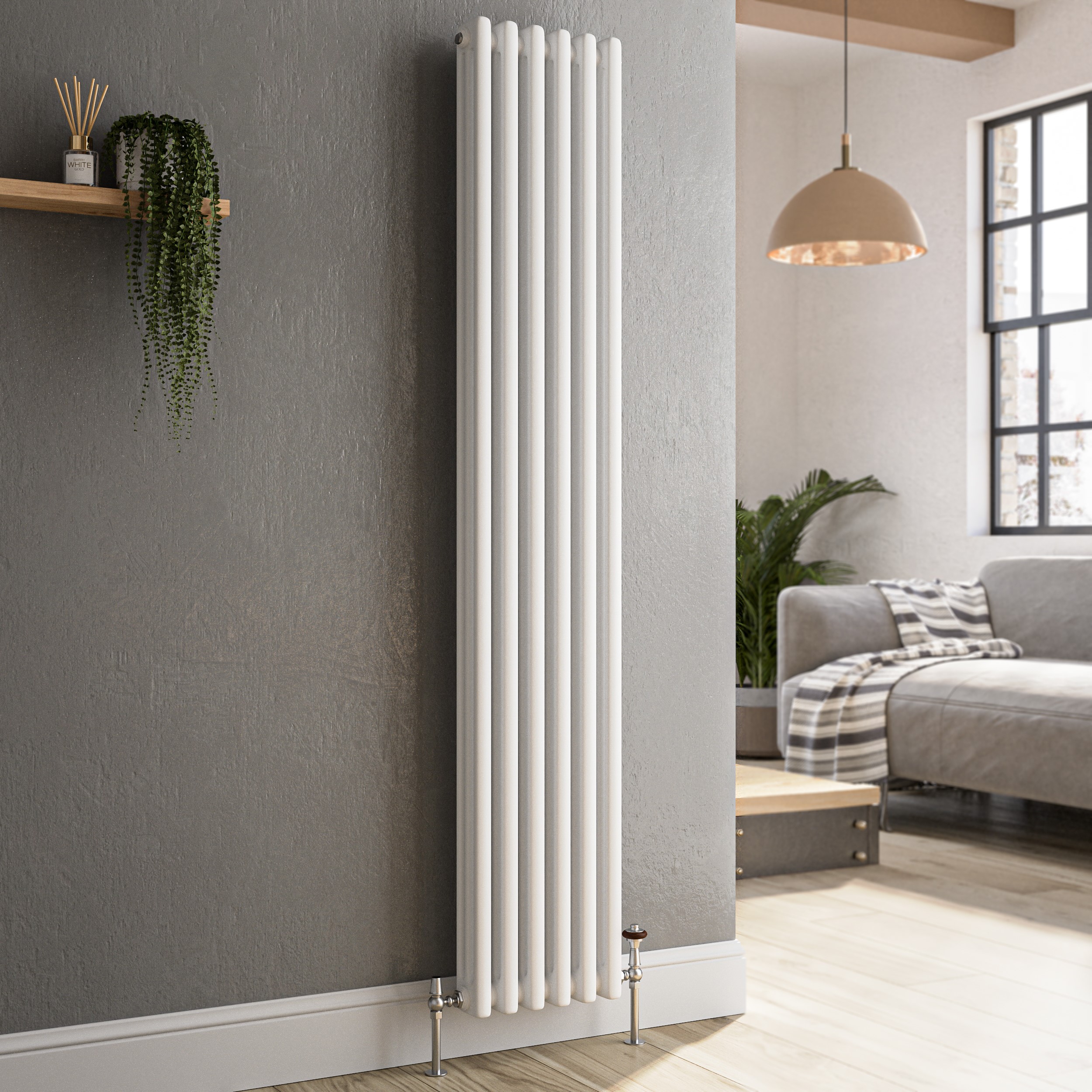 Reggio  Vertical Triple Column Traditional Radiator 1500X290mm 2813 Btu Cast Iron Style VCT6-1500-WCT