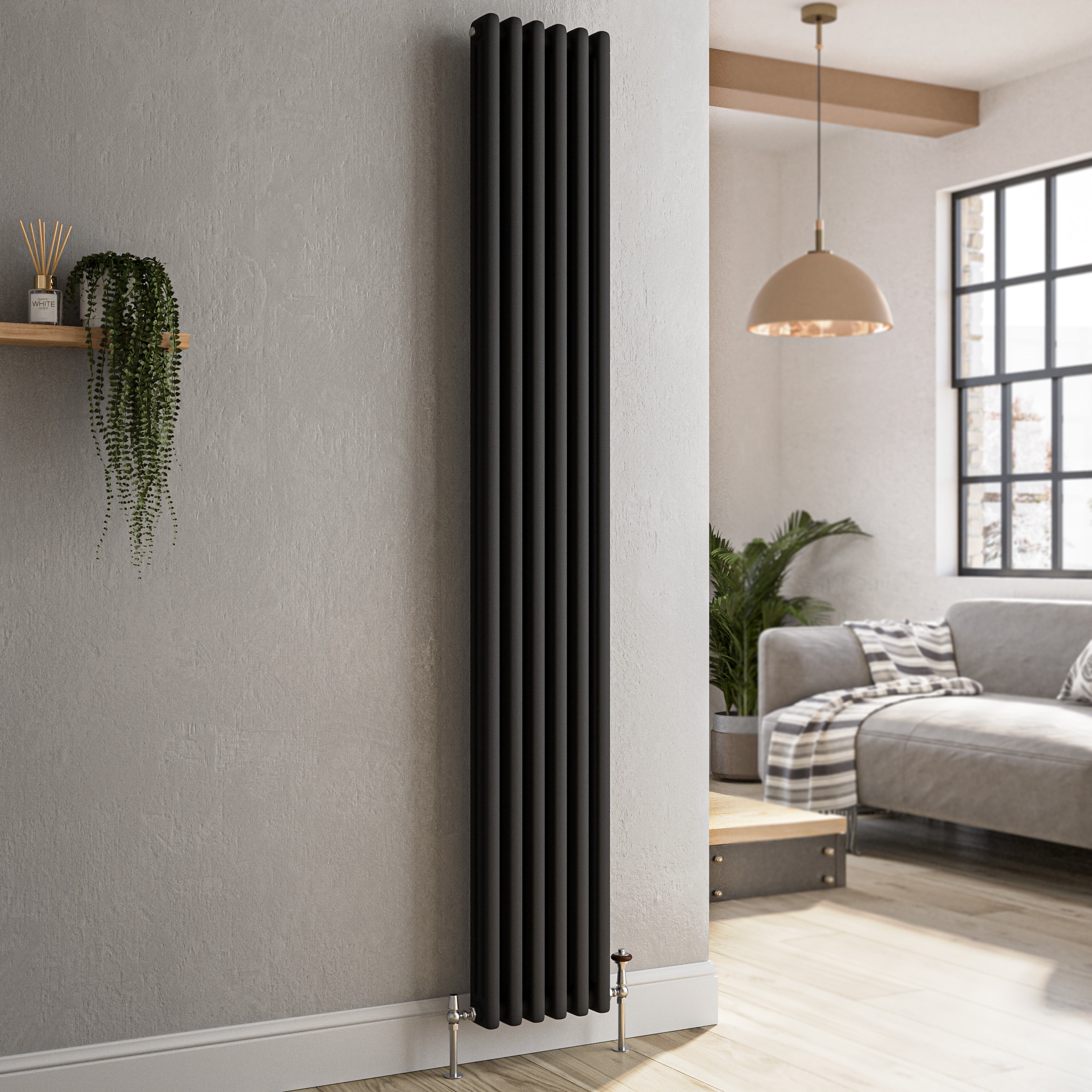Reggio Midnight  Vertical Triple Column Traditional Radiator 1800X290mm 3327 Btu Cast Iron Style VCT6-1800-BCT