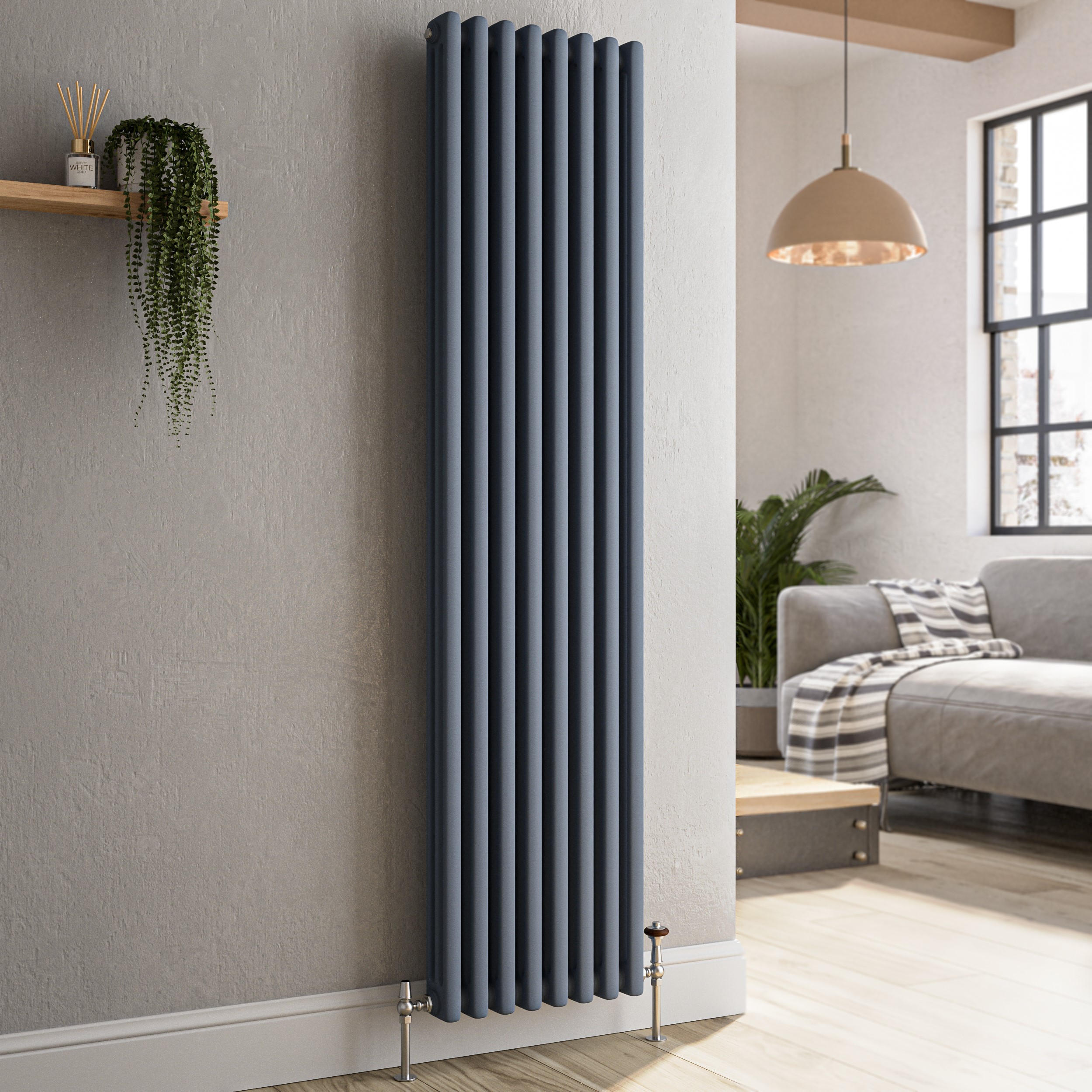 Reggio  Vertical Triple Column Traditional Radiator 1500X380mm 3751 Btu Cast Iron Style VCT8-1500-DGCT