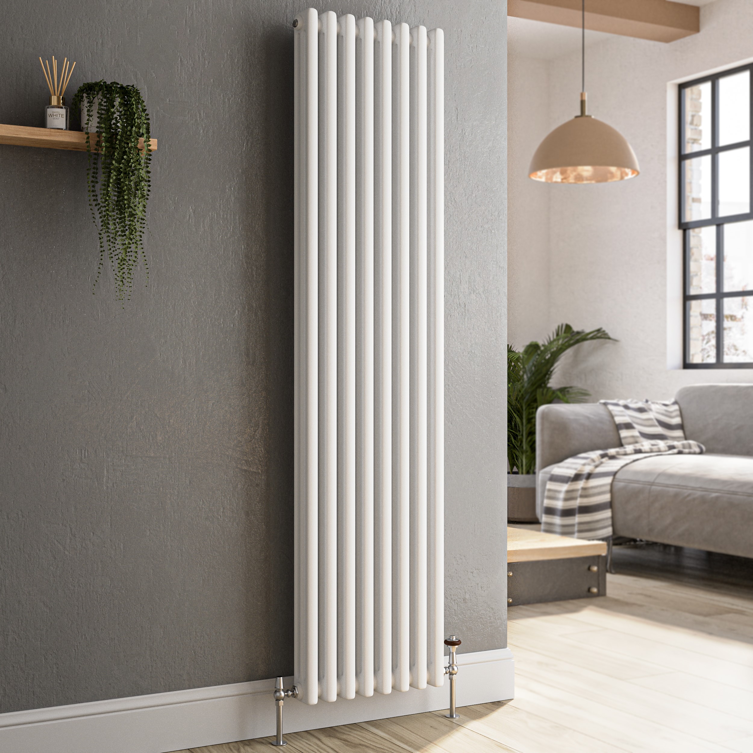 Reggio  Vertical Triple Column Traditional Radiator 1500X380mm 3751 Btu Cast Iron Style VCT8-1500-WCT