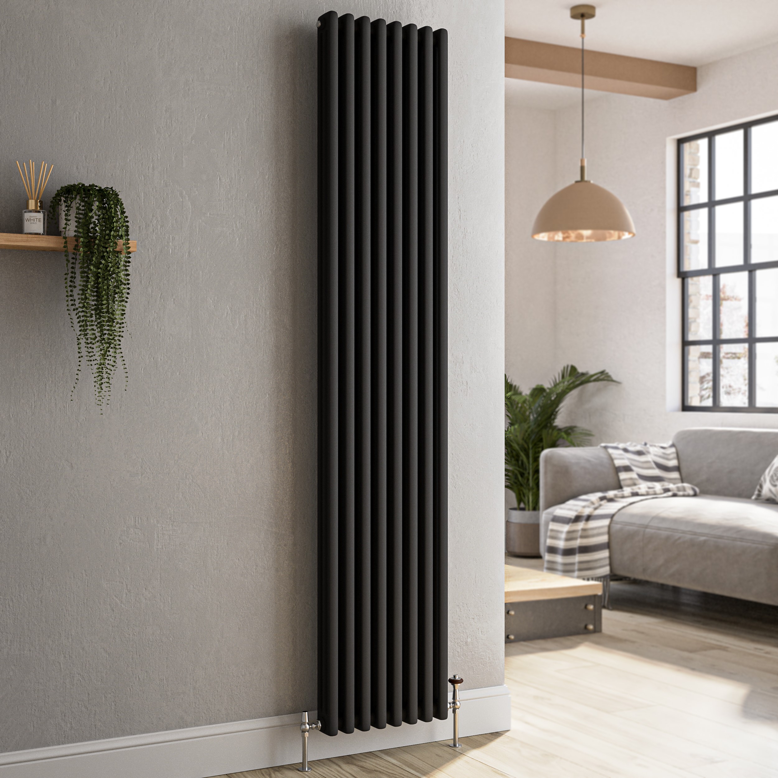 Reggio Midnight  Vertical Triple Column Traditional Radiator 1800X380mm 4436 Btu Cast Iron Style VCT8-1800-BCT