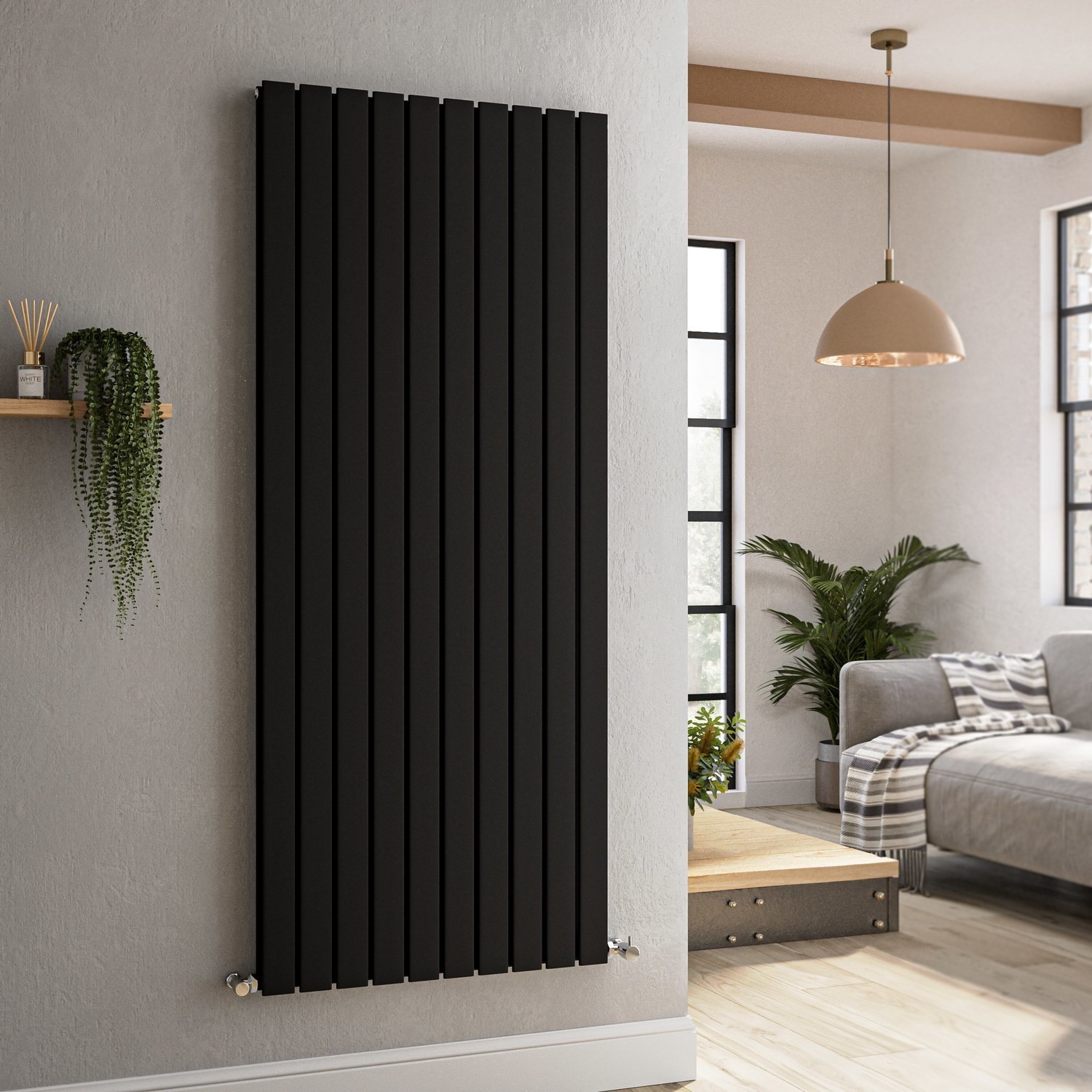 Riace Midnight  Vertical Flat Designer Radiator 1600X680mm Double Panel 6145 Btu VD10-1600-BCF