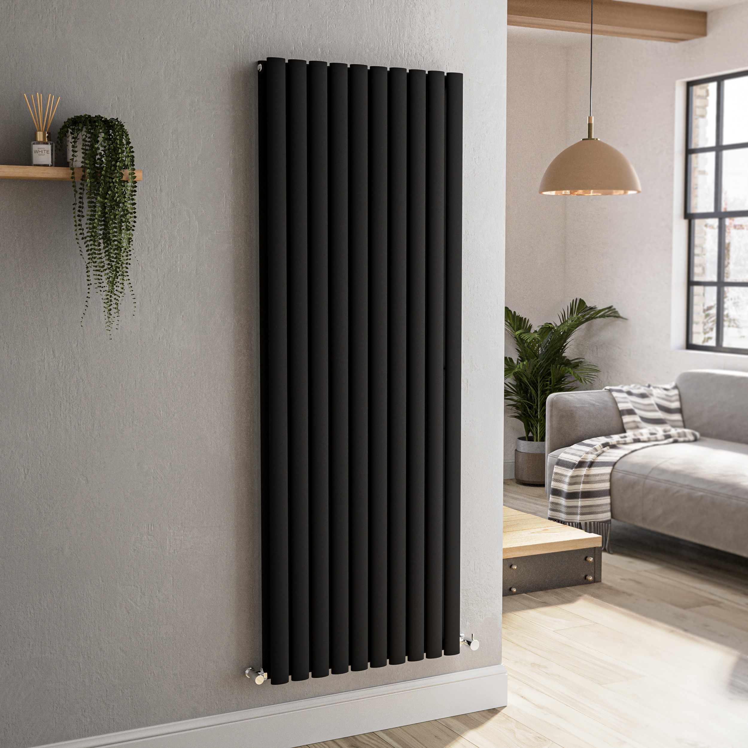 Sorrento Midnight  Vertical Oval Designer Radiator 1600X590mm Double Panel 5585 Btu VD10-1600-BCO