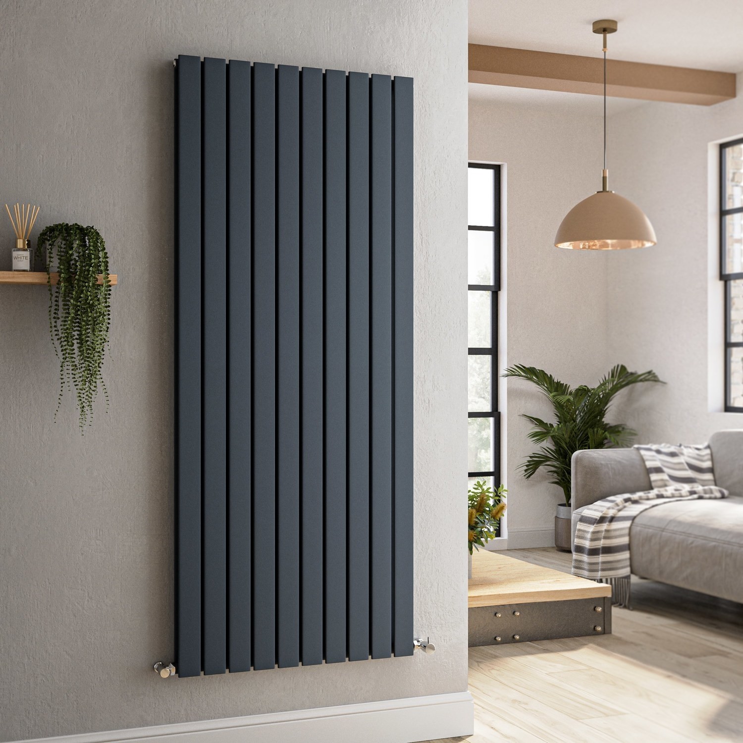 Riace  Vertical Flat Designer Radiator 1600X680mm Double Panel 6145 Btu VD10-1600-DGCF