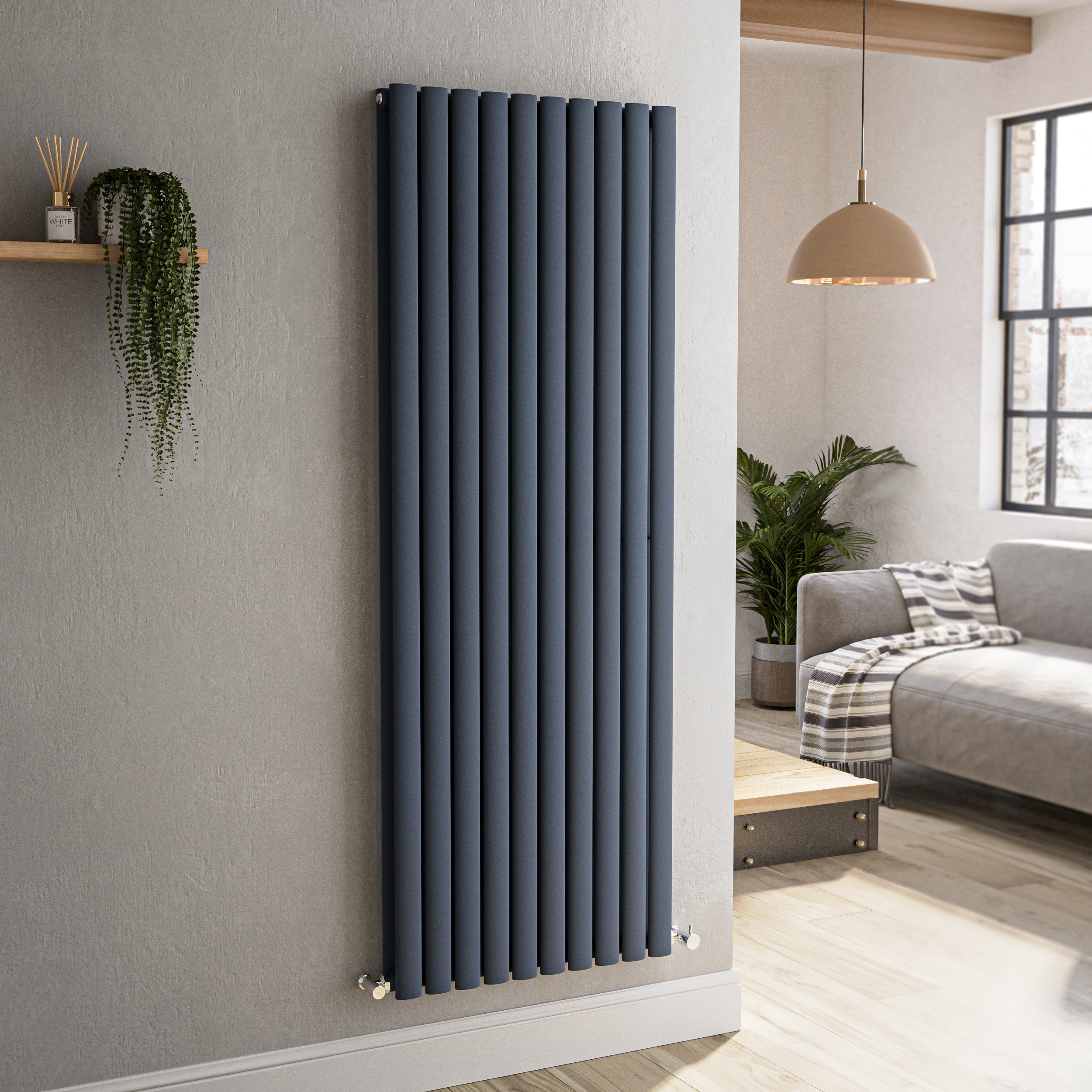 Sorrento  Vertical Oval Designer Radiator 1600X590mm Double Panel 5585 Btu VD10-1600-DGCO