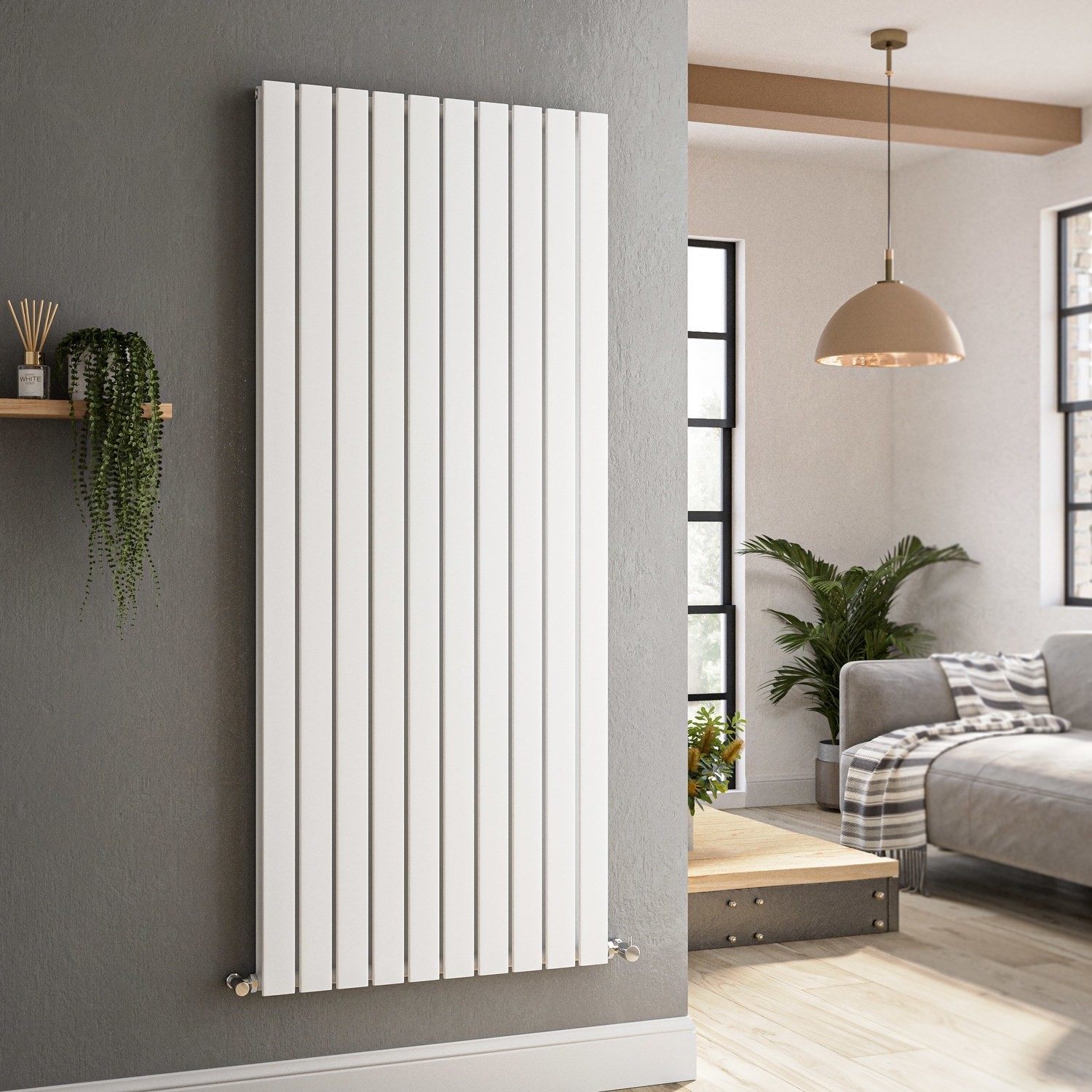 Riace  Vertical Flat Designer Radiator 1600X680mm Double Panel 6145 Btu VD10-1600-WCF