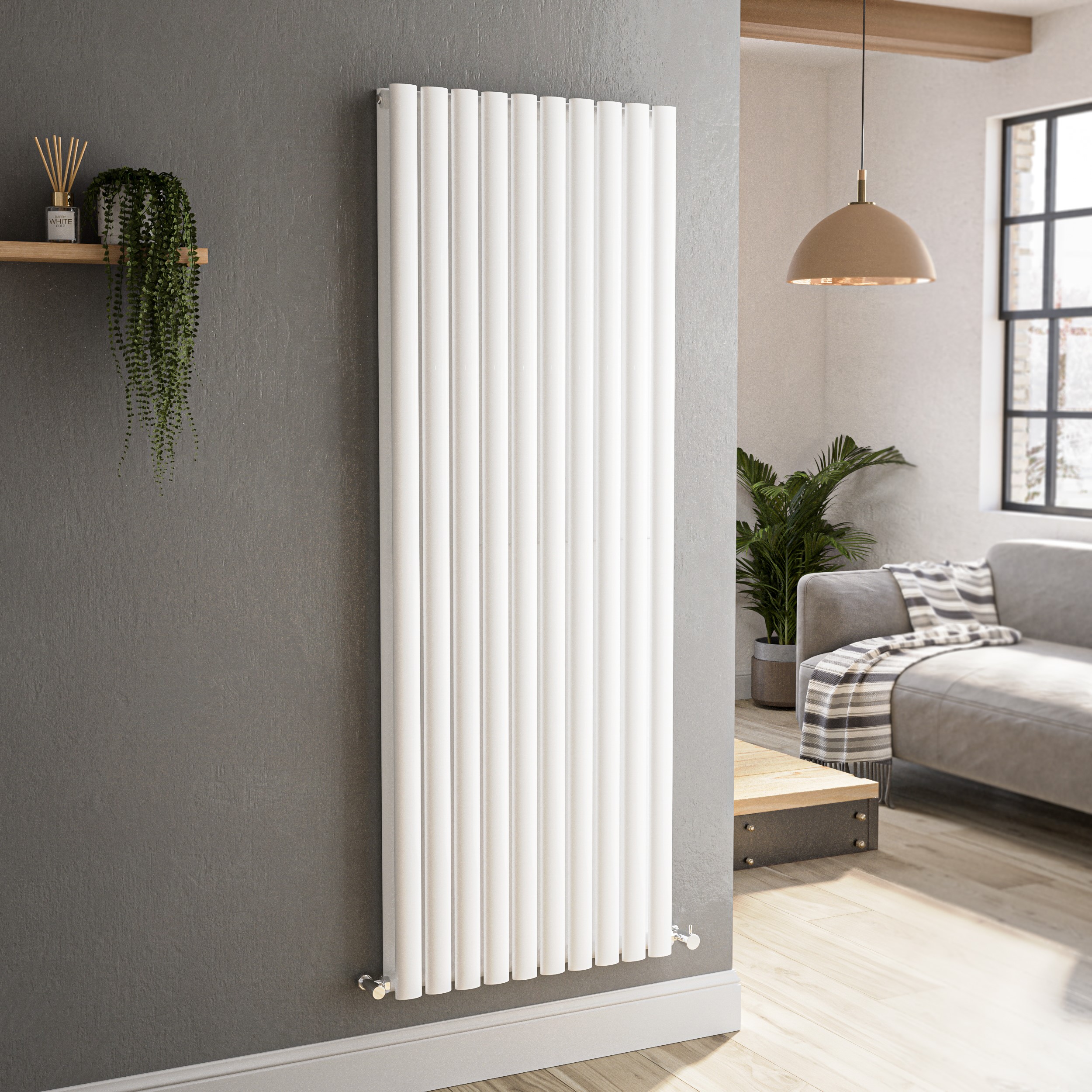Sorrento  Vertical Oval Designer Radiator 1600X590mm Double Panel 5585 Btu VD10-1600-WCO