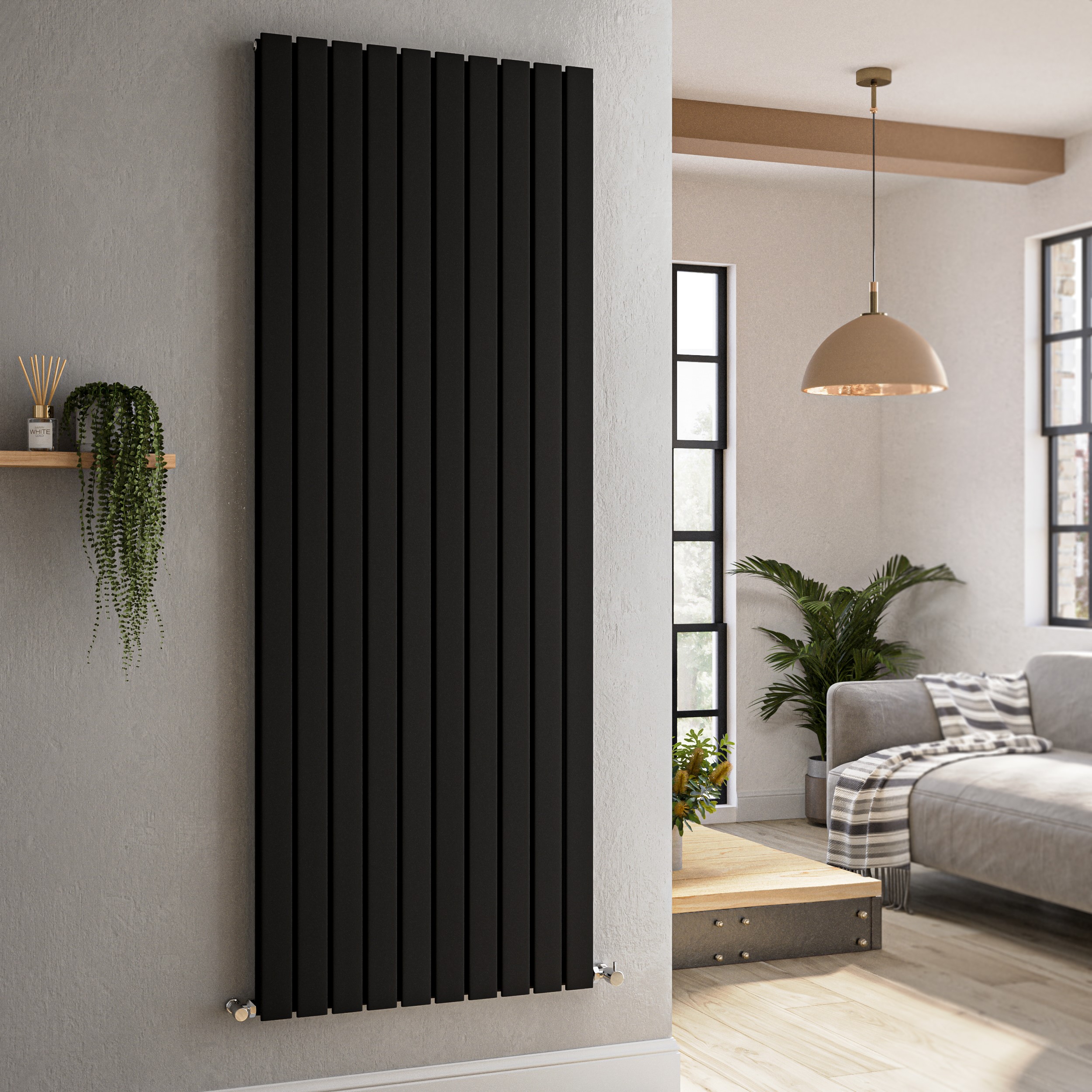 Riace Midnight  Vertical Flat Designer Radiator 1800X680mm Double Panel 6947 Btu VD10-1800-BCF