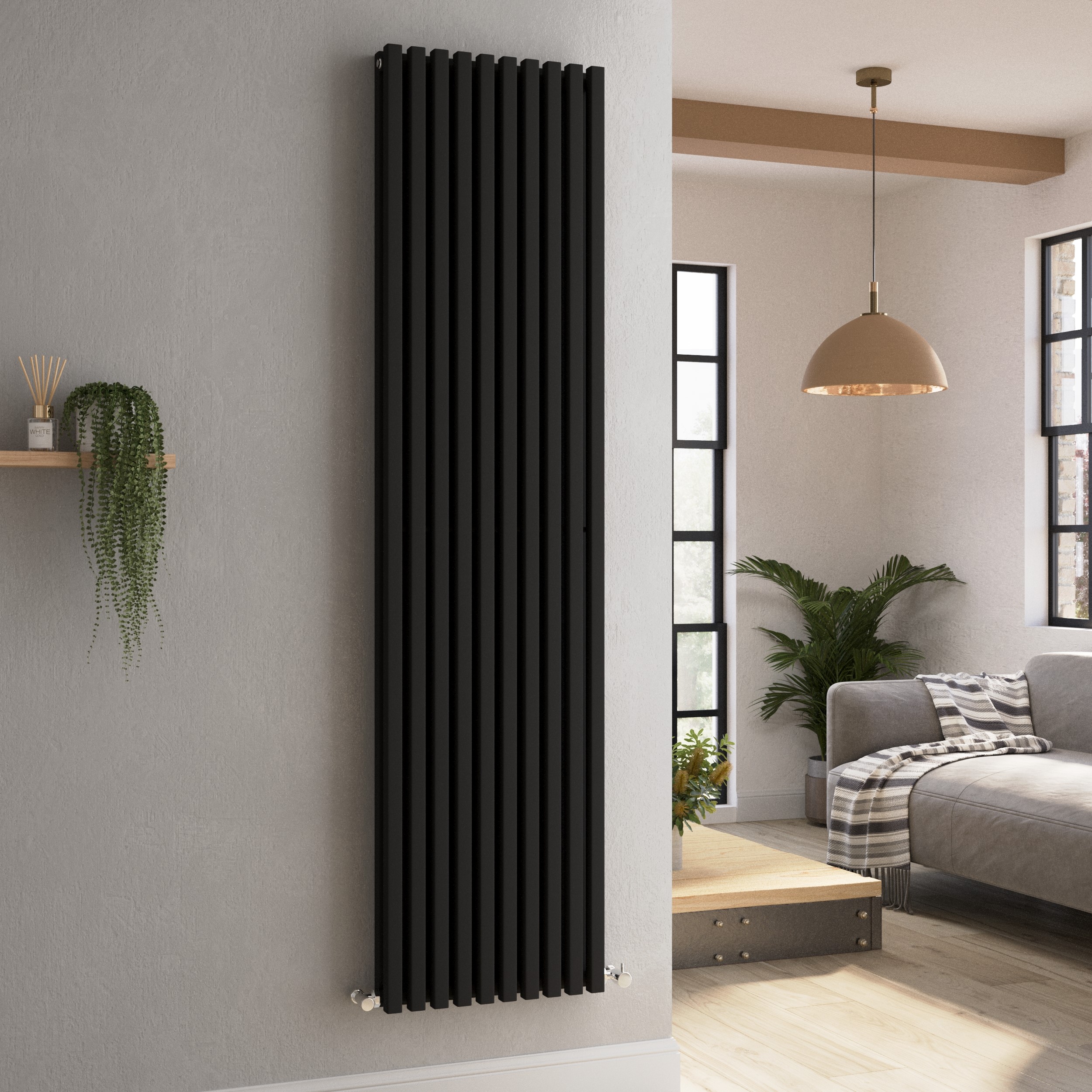 Midnight Vertical Square Designer Radiator 1800x450mm Double Panel 5357 BTU