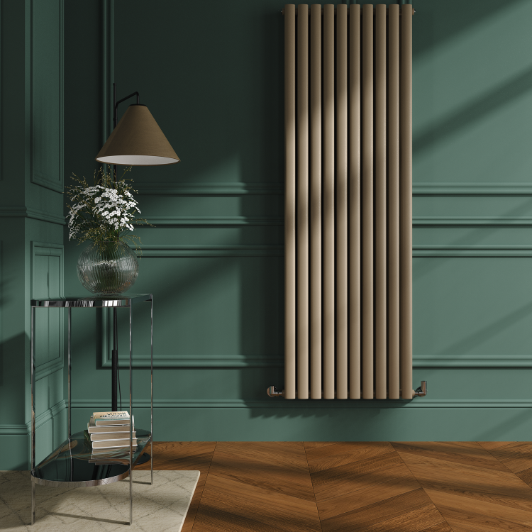 Sorrento Beige grey Vertical Oval Designer Radiator 1800x590mm Double Panel 6229 BTU