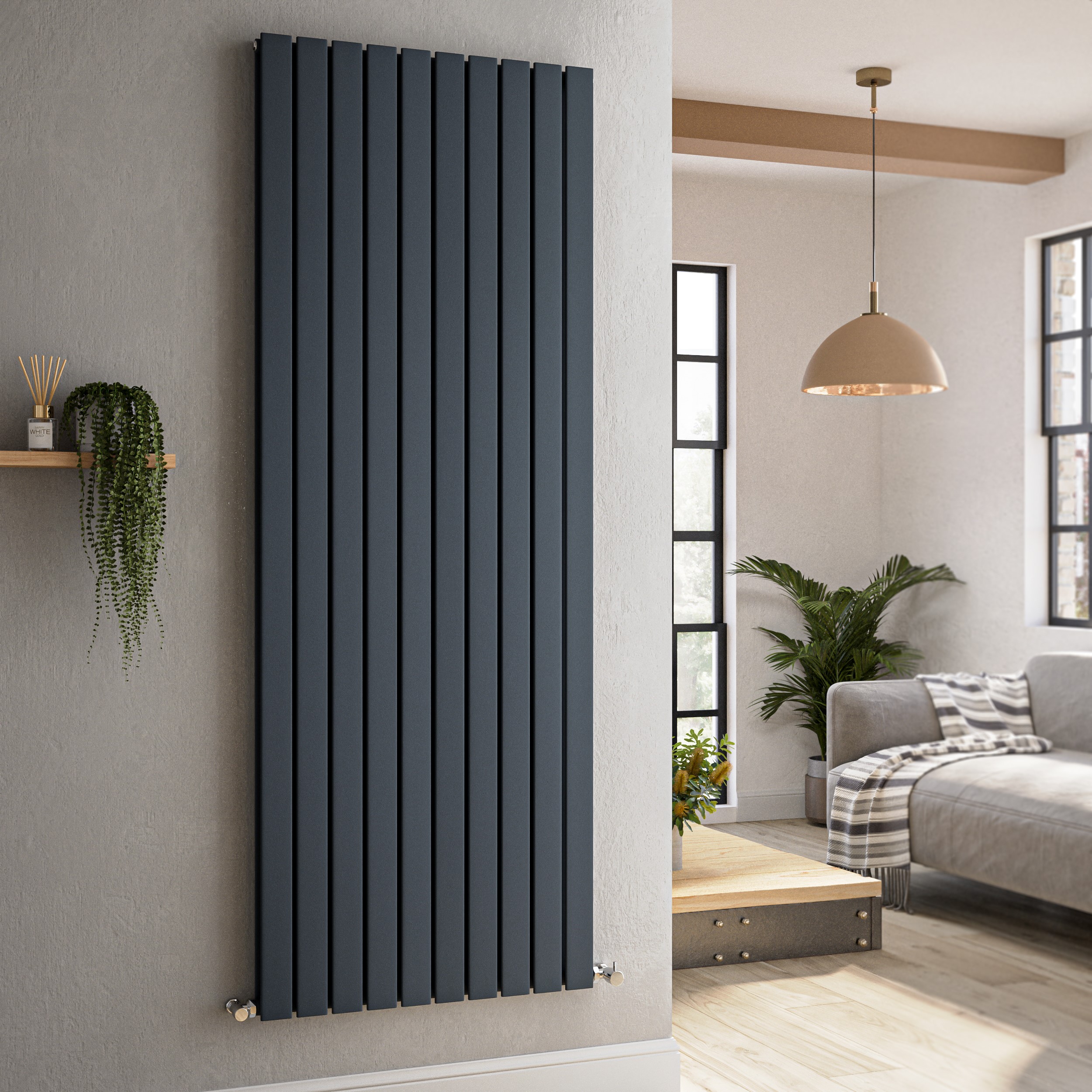 Riace  Vertical Flat Designer Radiator 1800X680mm Double Panel 6947 Btu VD10-1800-DGCF