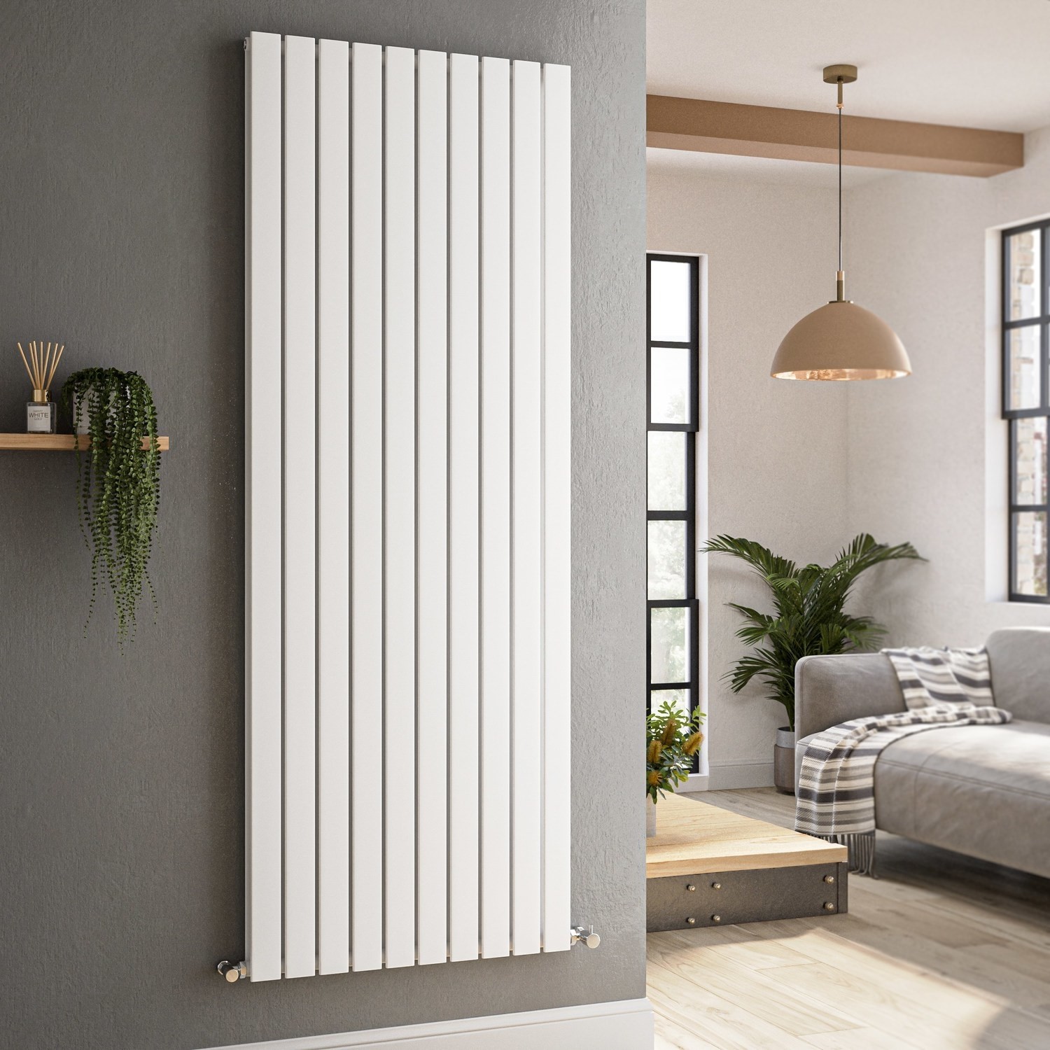 Riace  Vertical Flat Designer Radiator 1800X680mm Double Panel 6947 Btu VD10-1800-WCF