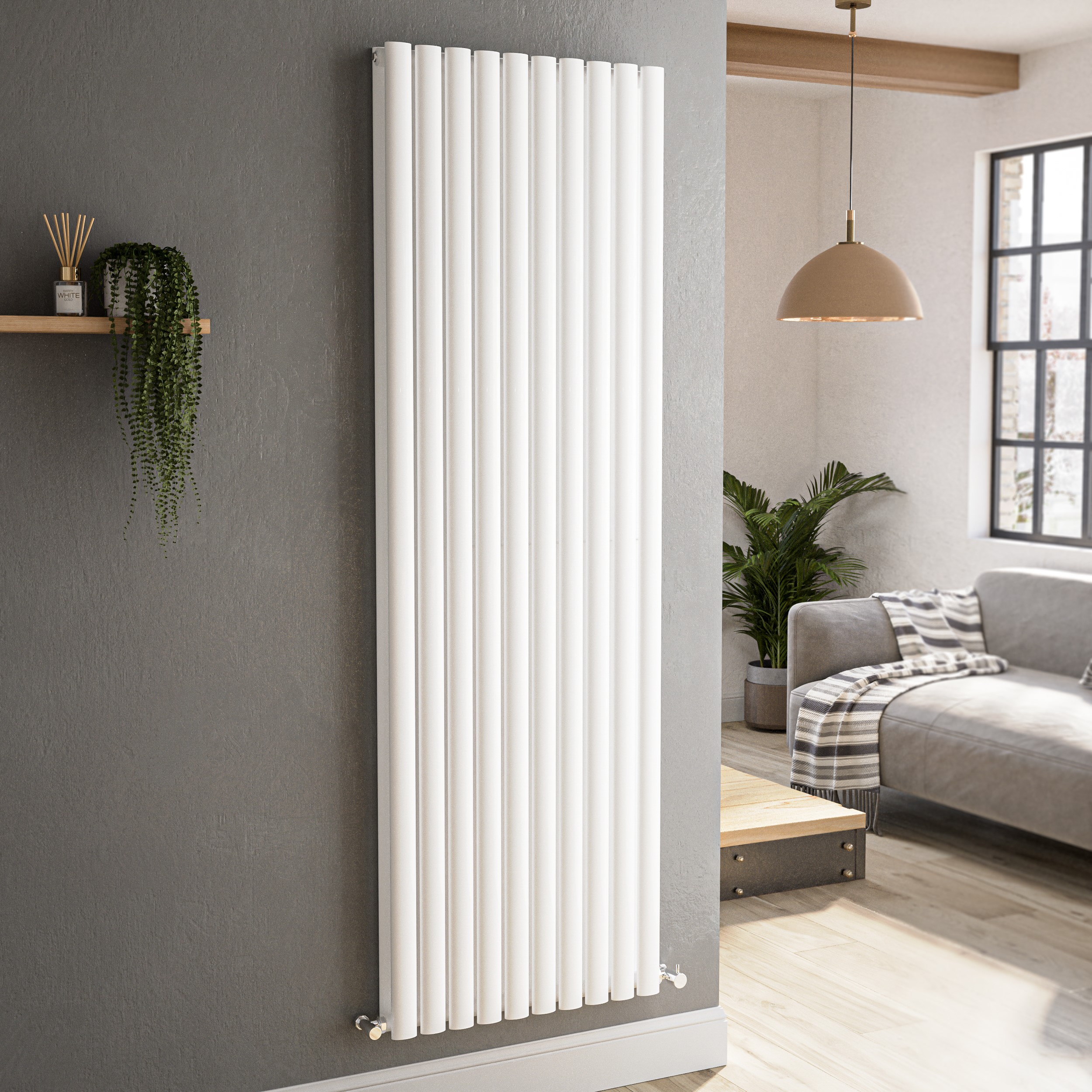 Sorrento White Vertical Oval Designer Radiator 1800x590mm Double Panel ...