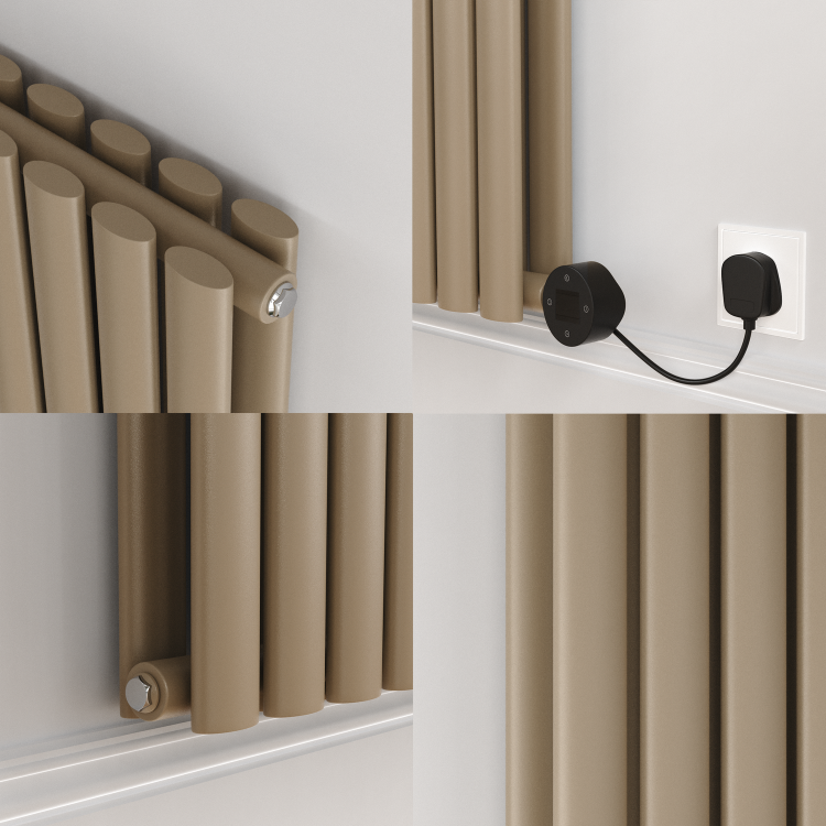 Beige grey Vertical Smart Electric Radiator with Wi-Fi Thermostat - 1.2KW - H1600xW236 - Bathroom Safe