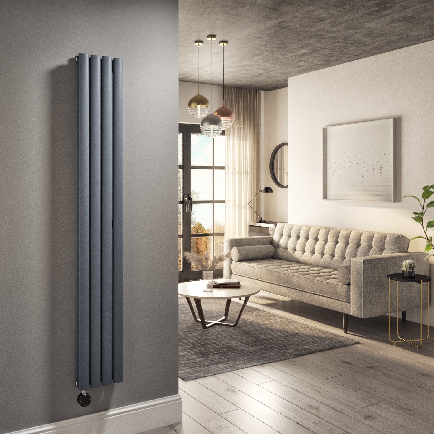 Anthracite Vertical Smart Electric Radiator Wi Fi Thermostat 1200W Double Panel H1600xW236mm Bathroom Safe