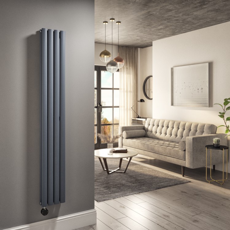 Anthracite Vertical Smart Electric Radiator with Wi-Fi Thermostat - 1200W - Double Panel H1600xW236mm - Bathroom Safe