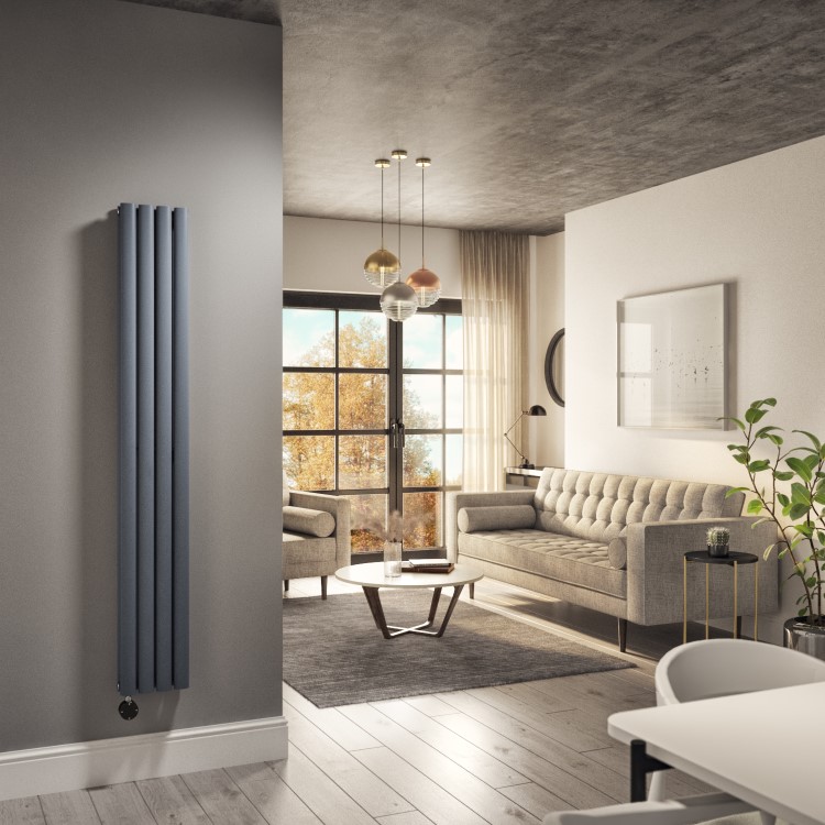Anthracite Vertical Smart Electric Radiator with Wi-Fi Thermostat - 1200W - Double Panel H1600xW236mm - Bathroom Safe