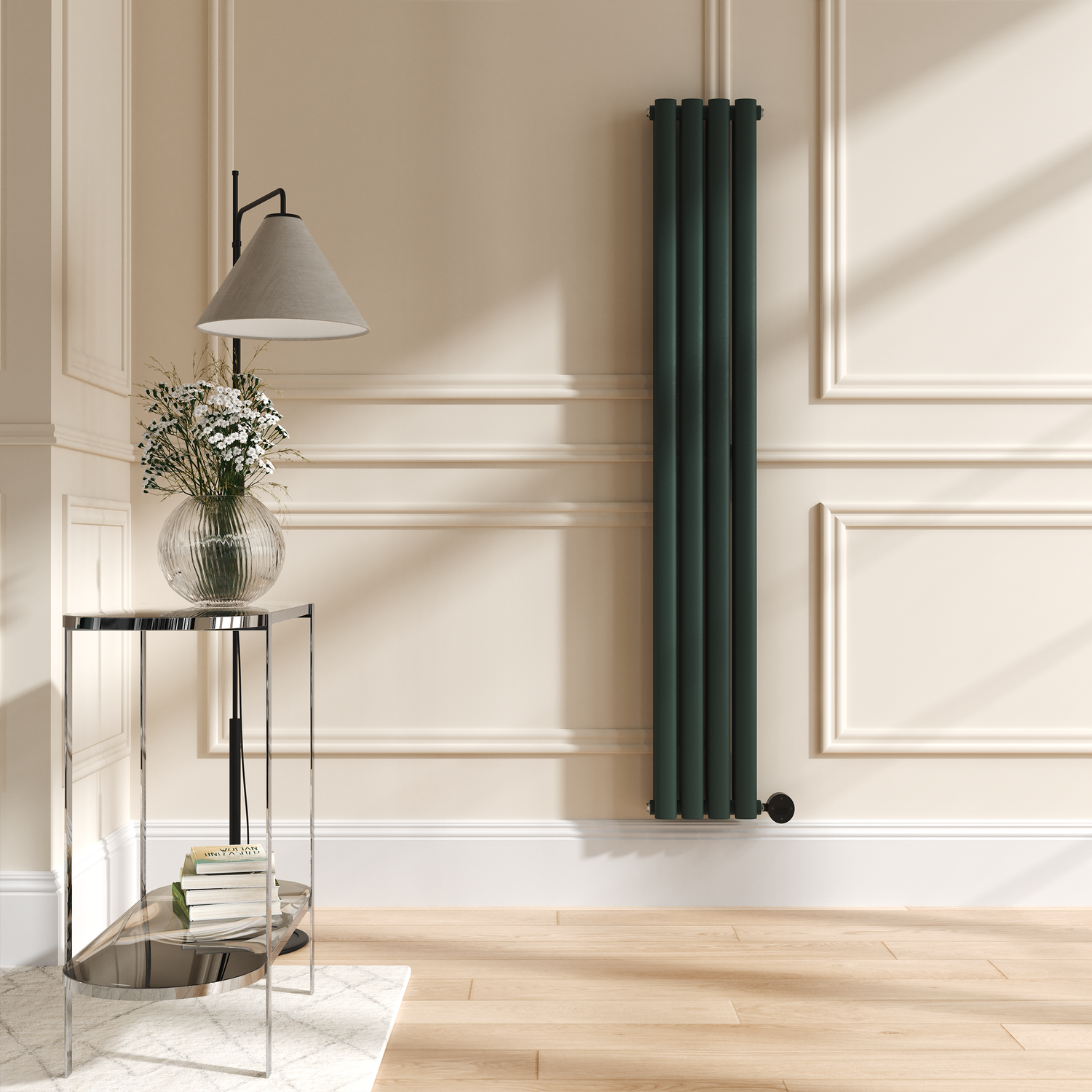 Electriq Evergreen Vertical Smart Electric Radiator With Wi-Fi Thermostat 1.2Kw H1600xw236 Bathroom Safe VD4-1600-1.2EGW